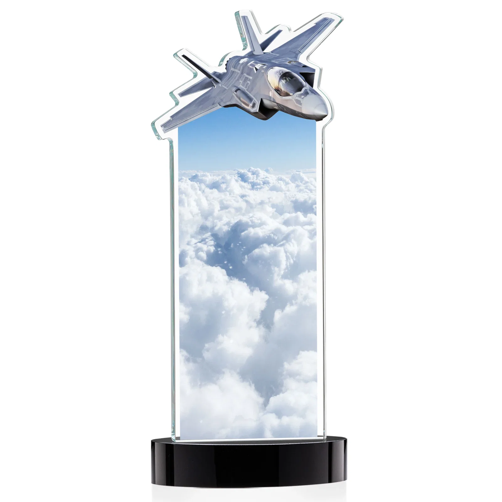 Promotional Starfire Crystal Jet Award on Alberton Oval Base, with your logo for graduation ceremonies