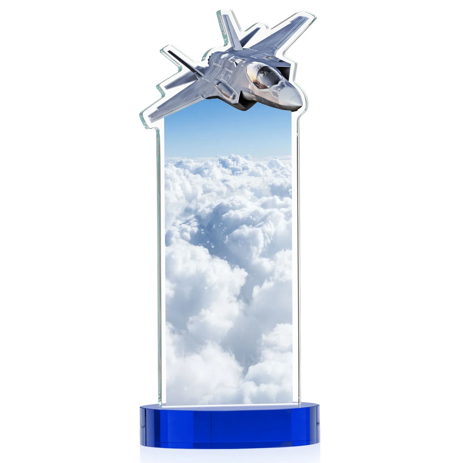 Promotional Starfire Crystal Jet Award on Alberton Oval Base, with your logo for dealer and partner awards