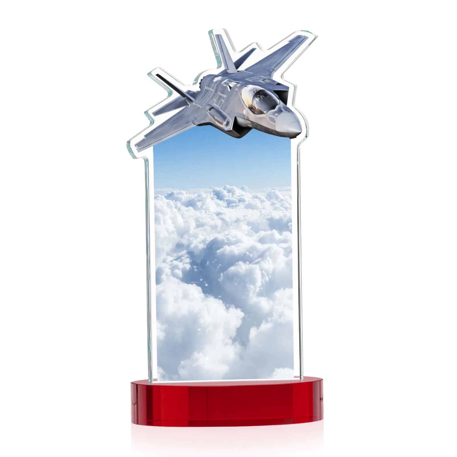 Branded Starfire Crystal Jet Award on Alberton Oval Base, with your logo for employee recognition