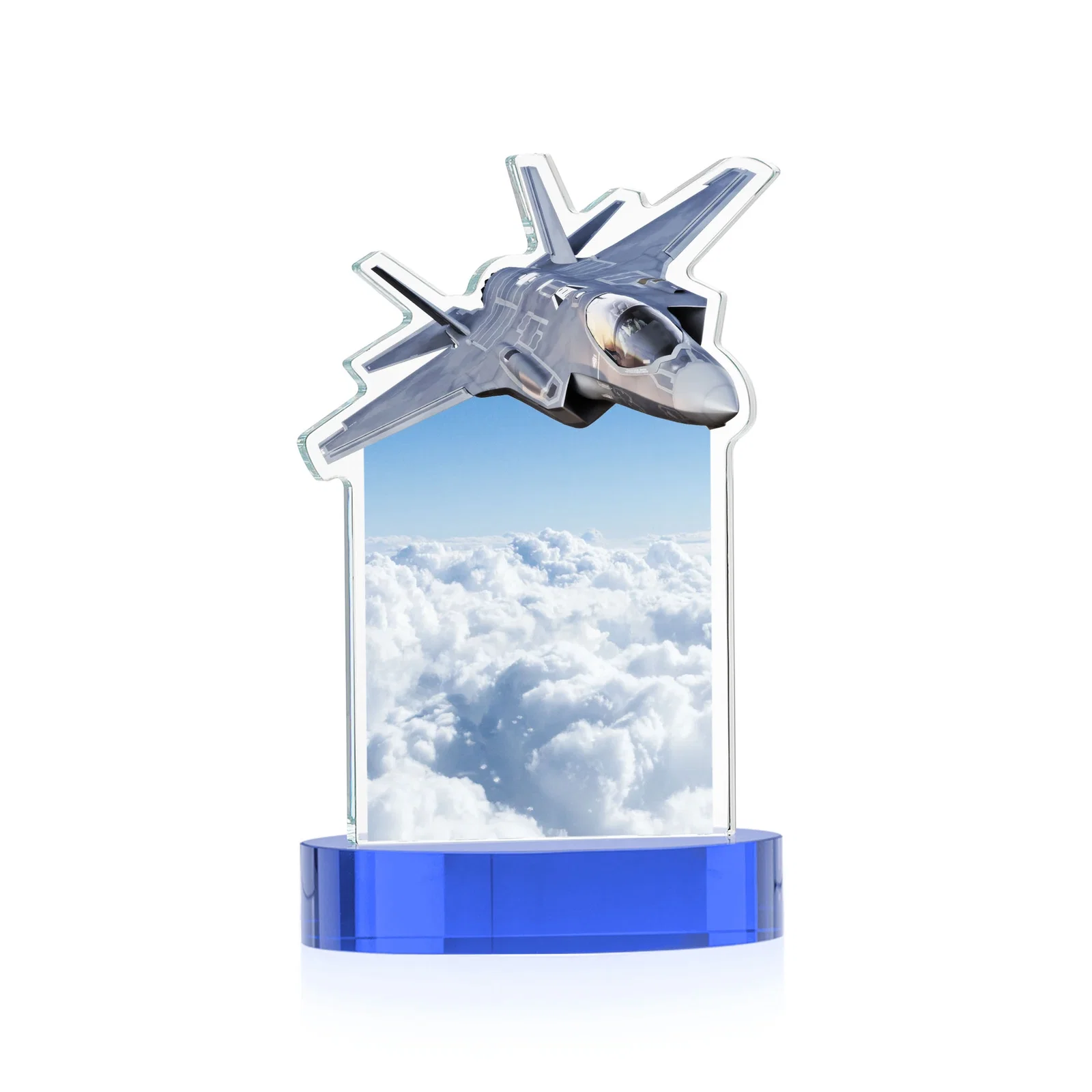 Branded Starfire Crystal Jet Award on Alberton Oval Base, with your logo for service anniversary gifts