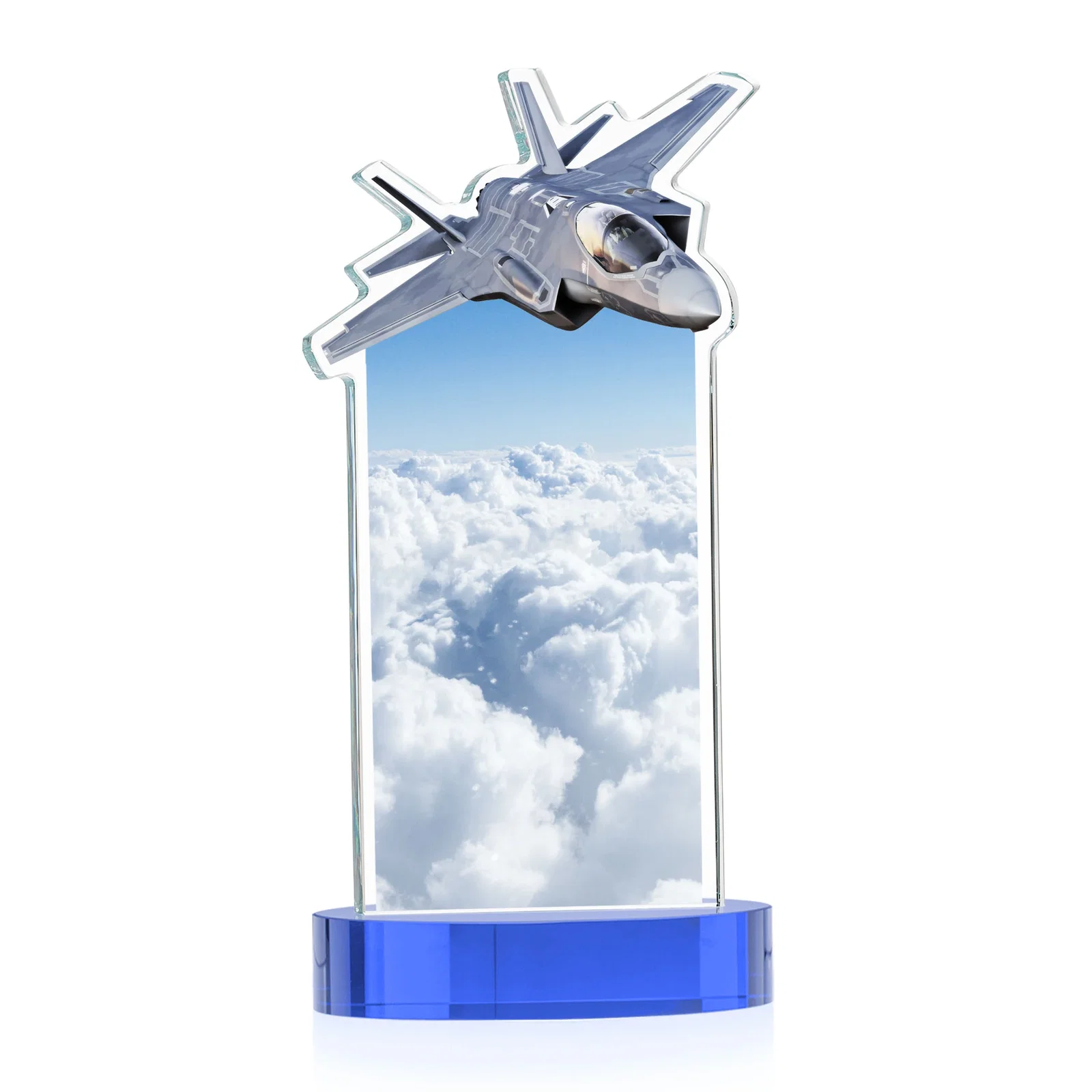 Branded Starfire Crystal Jet Award on Alberton Oval Base, with your logo for sales achievement awards