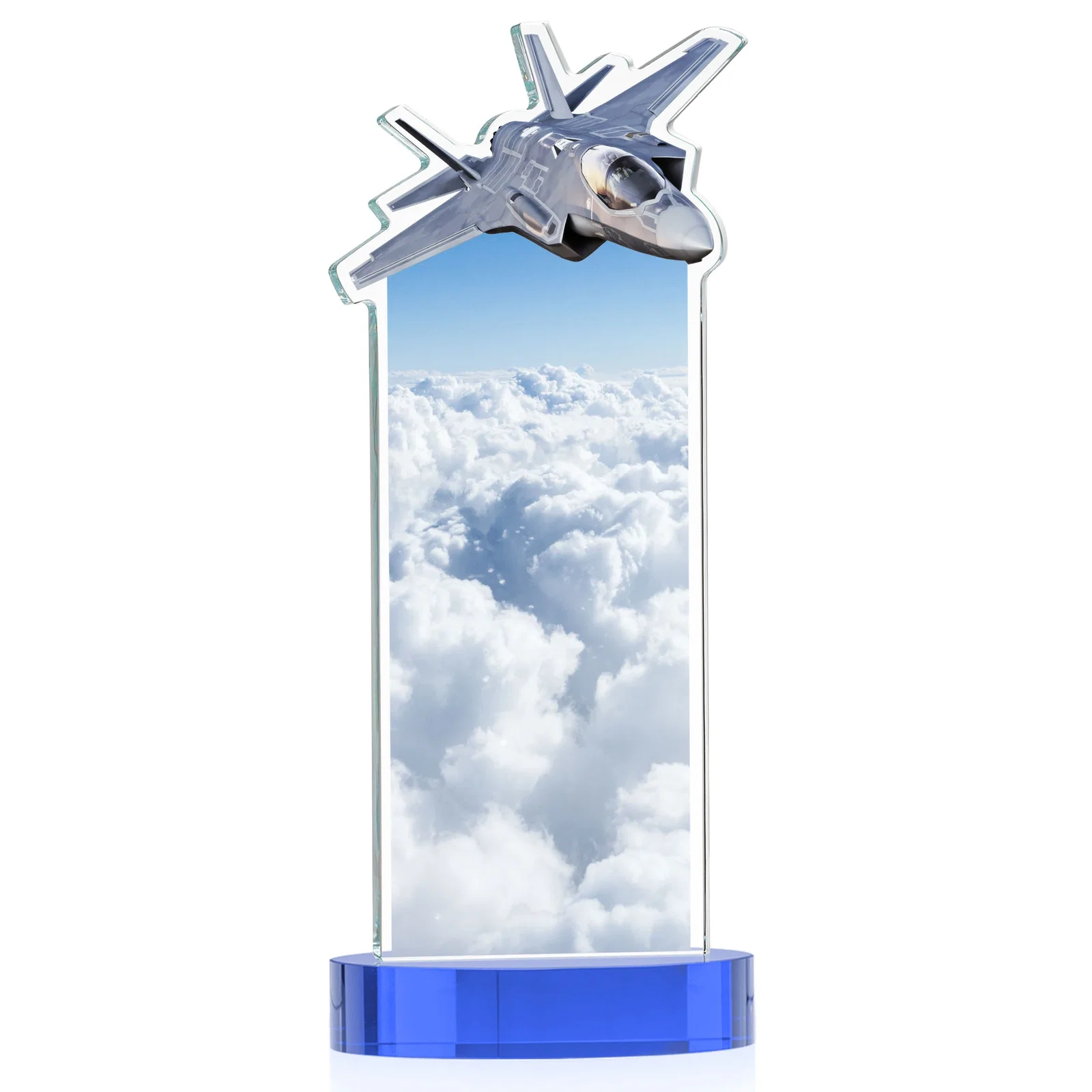Branded Starfire Crystal Jet Award on Alberton Oval Base, with your logo for retirement presentations