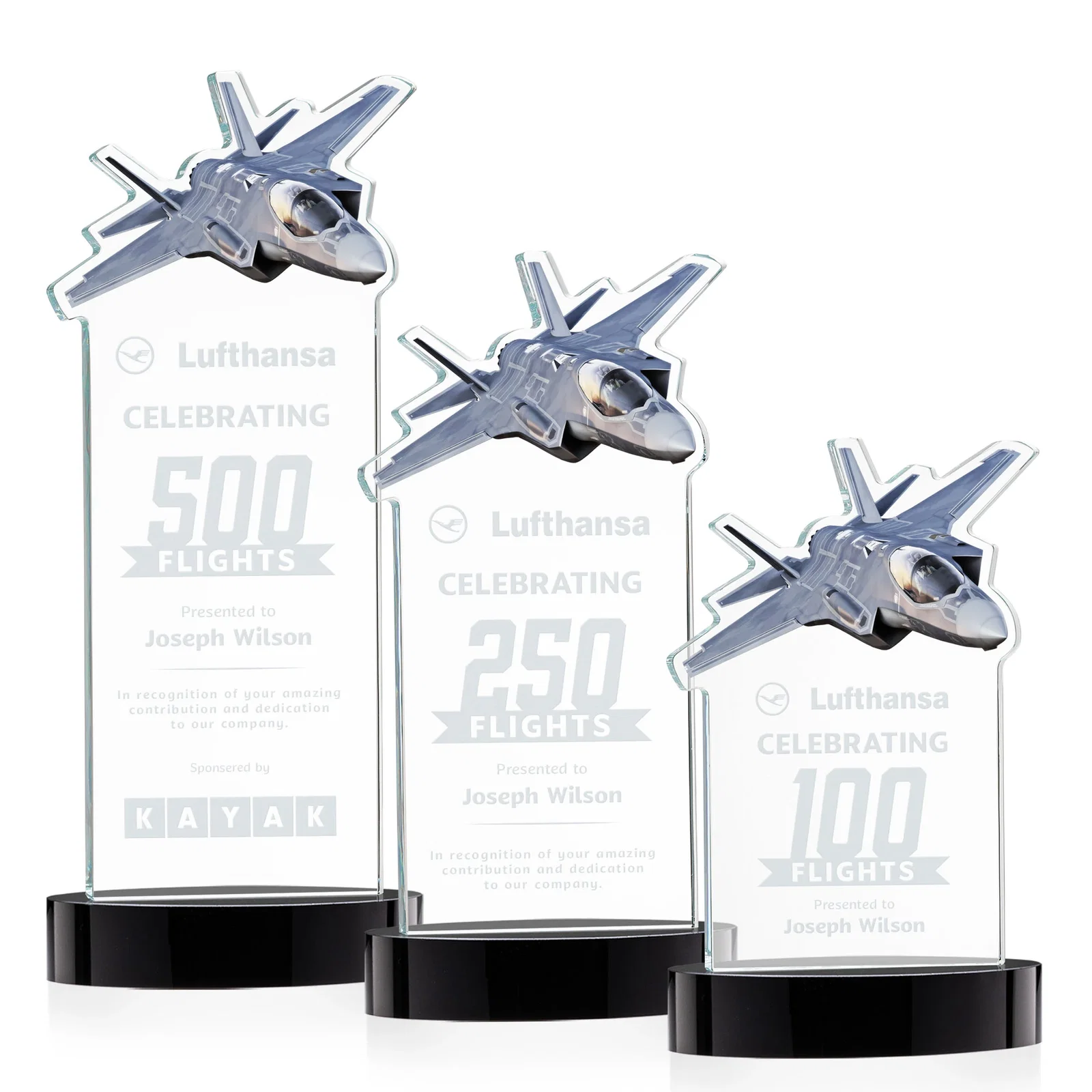 Personalized Starfire Crystal Jet Award on Alberton Oval Base for team milestone celebrations