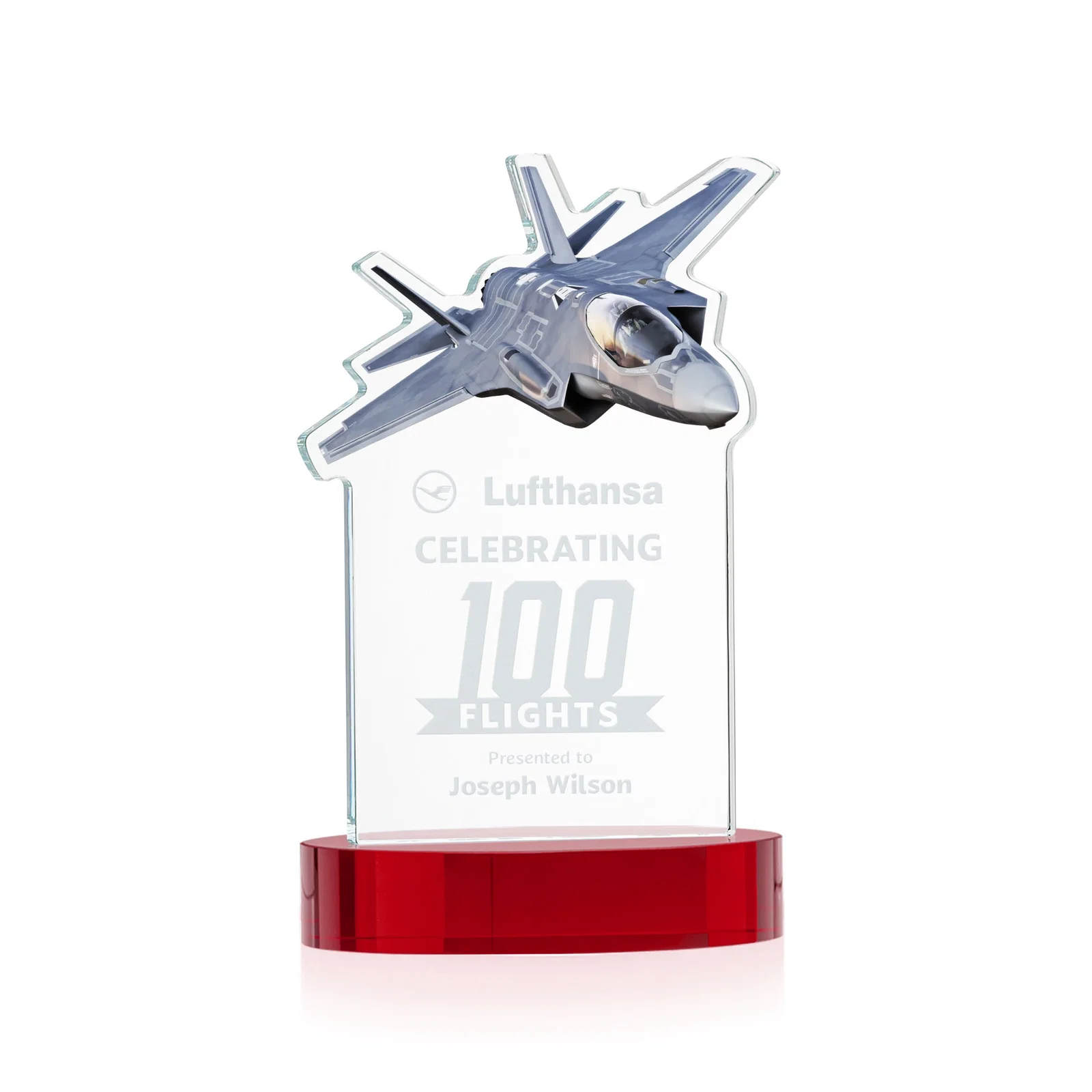 Promotional Starfire Crystal Jet Award on Alberton Oval Base for service anniversary gifts