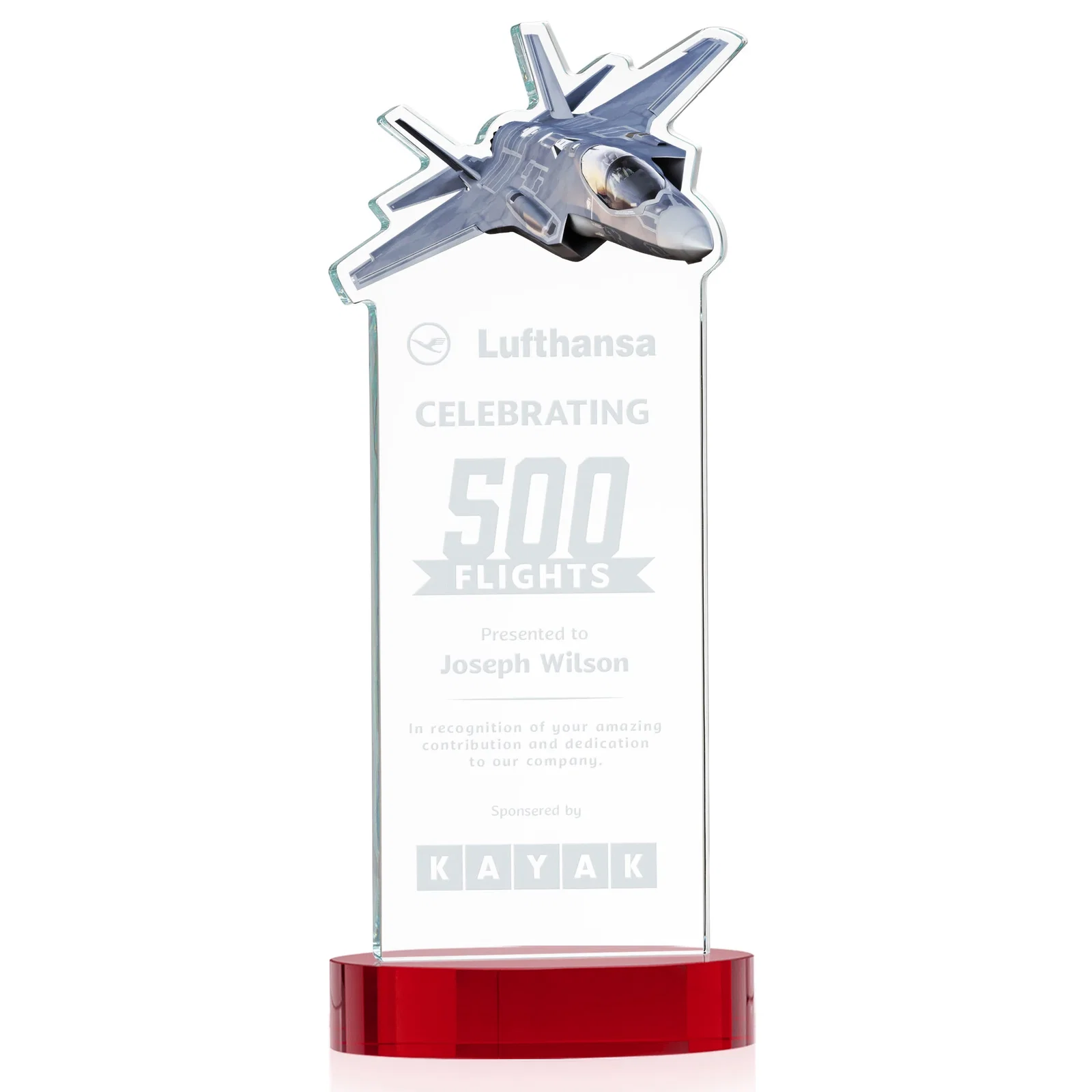 Promotional Starfire Crystal Jet Award on Alberton Oval Base for retirement presentations