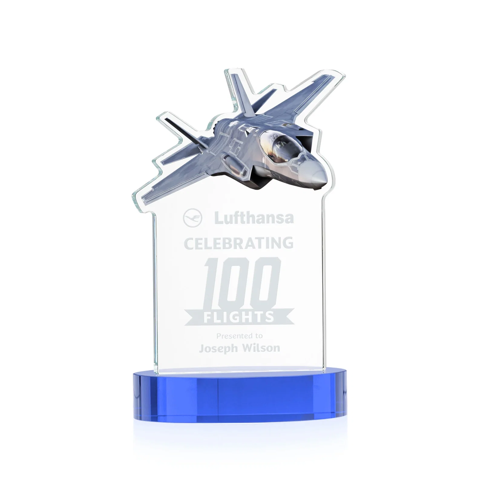 Promotional Starfire Crystal Jet Award on Alberton Oval Base for donor appreciation