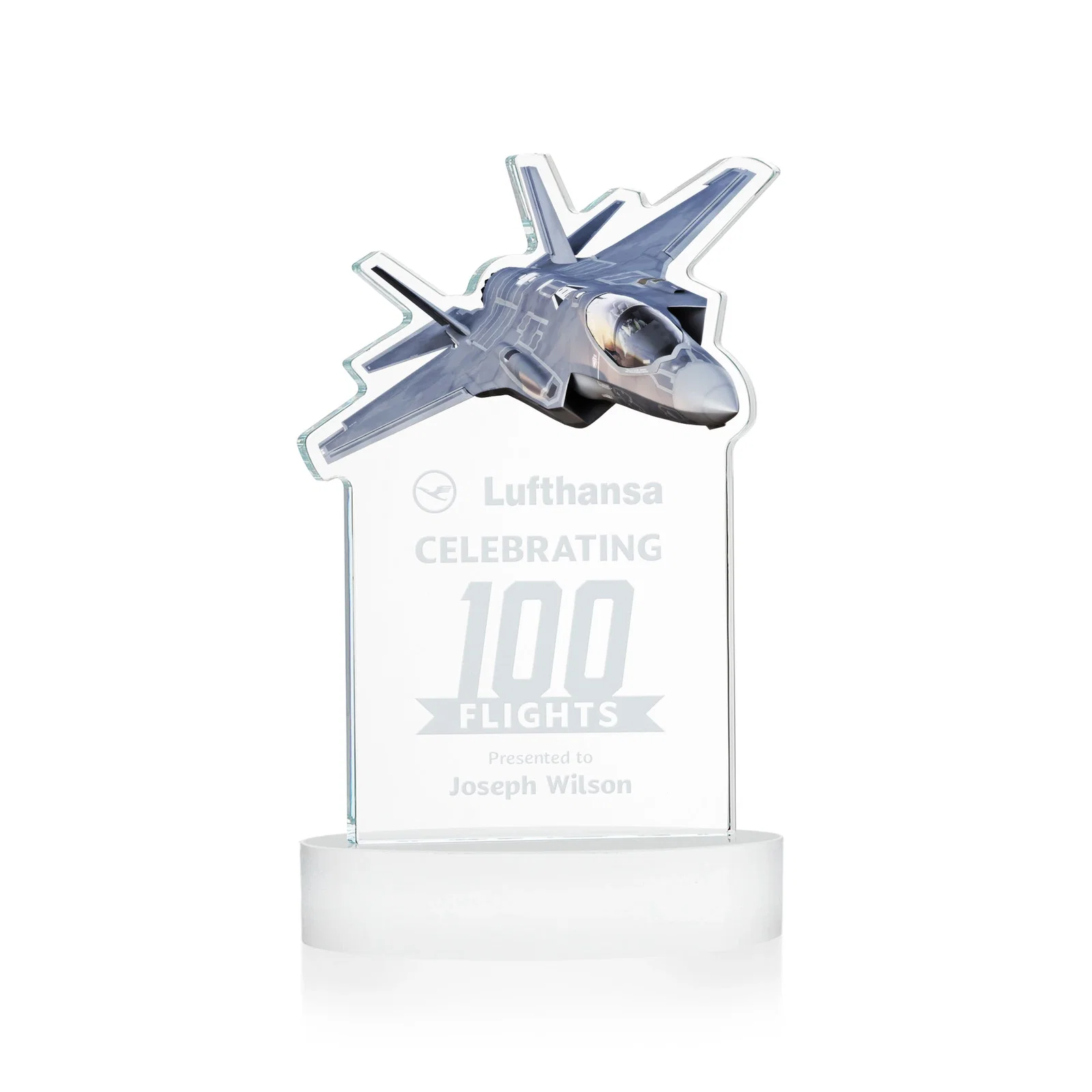 Promotional Starfire Crystal Jet Award on Alberton Oval Base for dealer and partner awards