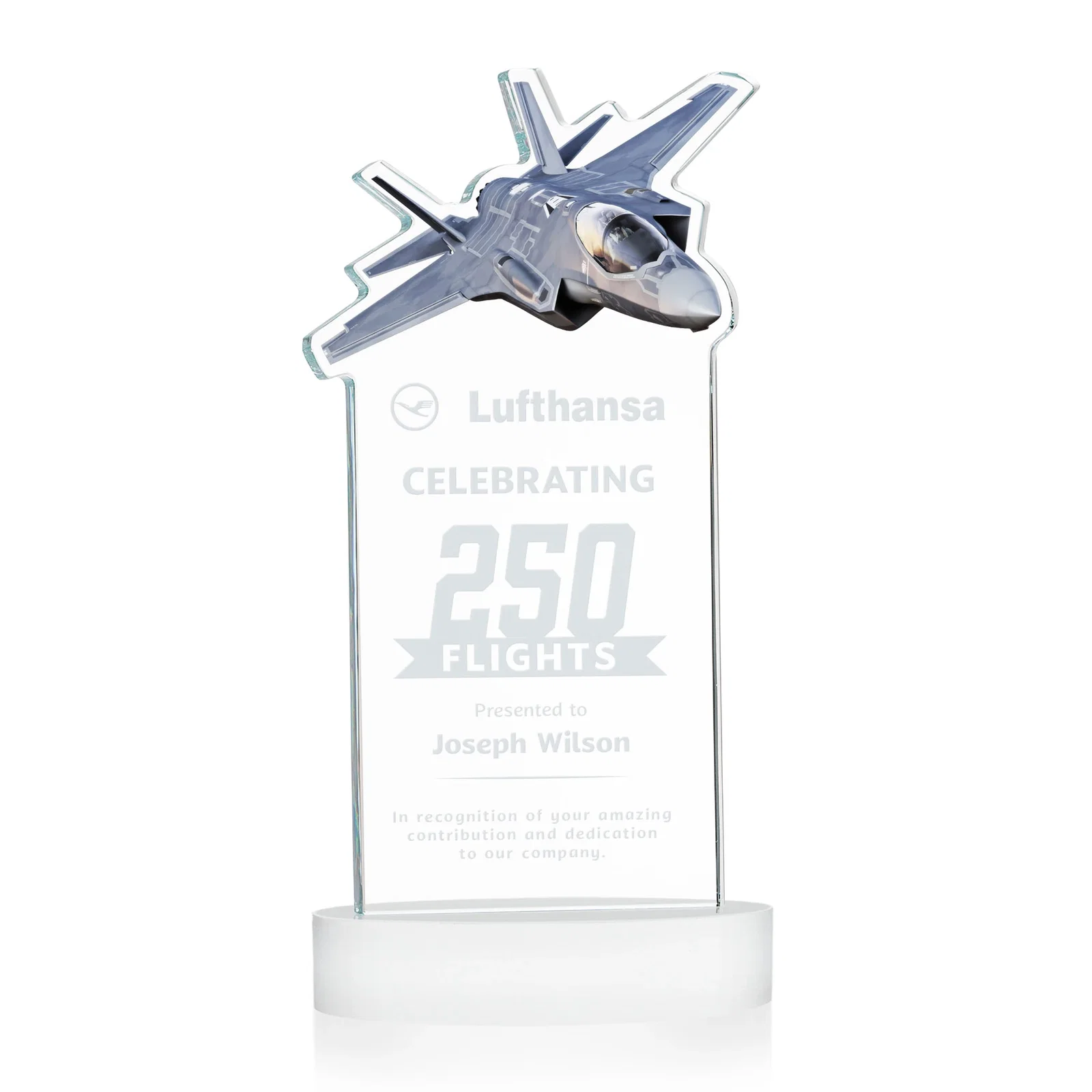 Promotional Starfire Crystal Jet Award on Alberton Oval Base for company anniversary events