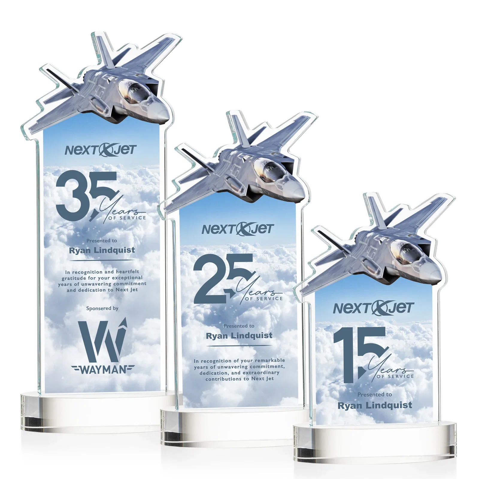 Branded Starfire Crystal Jet Award on Alberton Oval Base for corporate award ceremonies