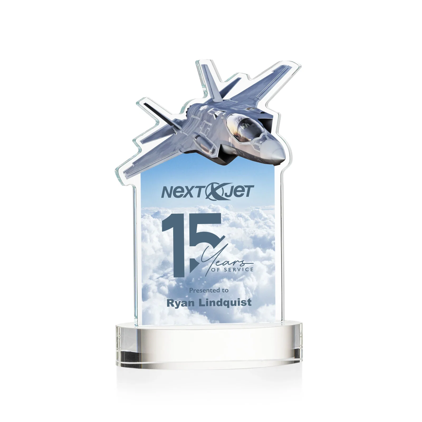 Branded Starfire Crystal Jet Award on Alberton Oval Base for service anniversary gifts