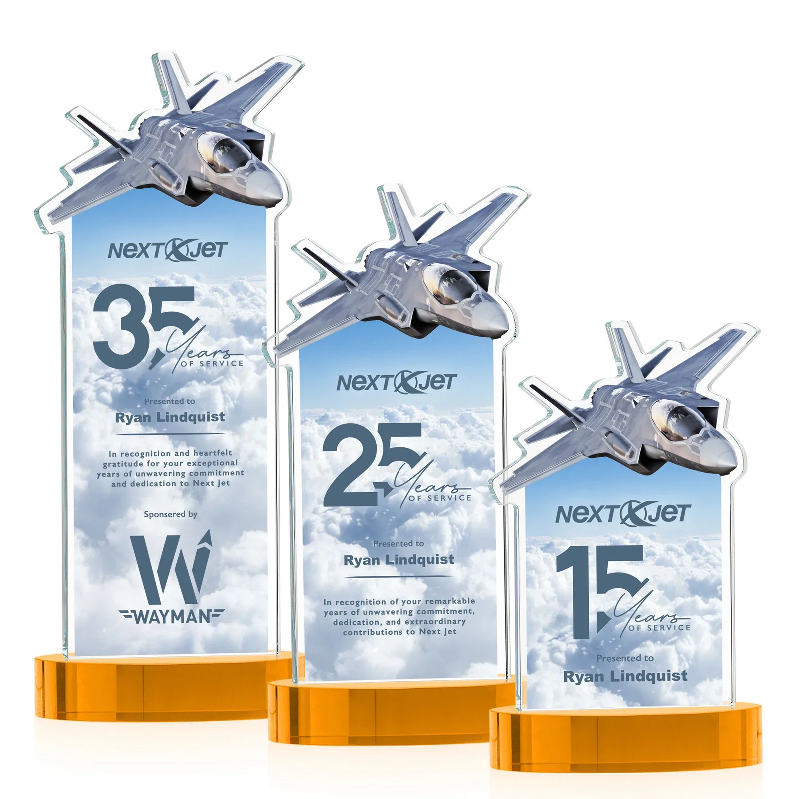 Branded Starfire Crystal Jet Award on Alberton Oval Base for donor appreciation