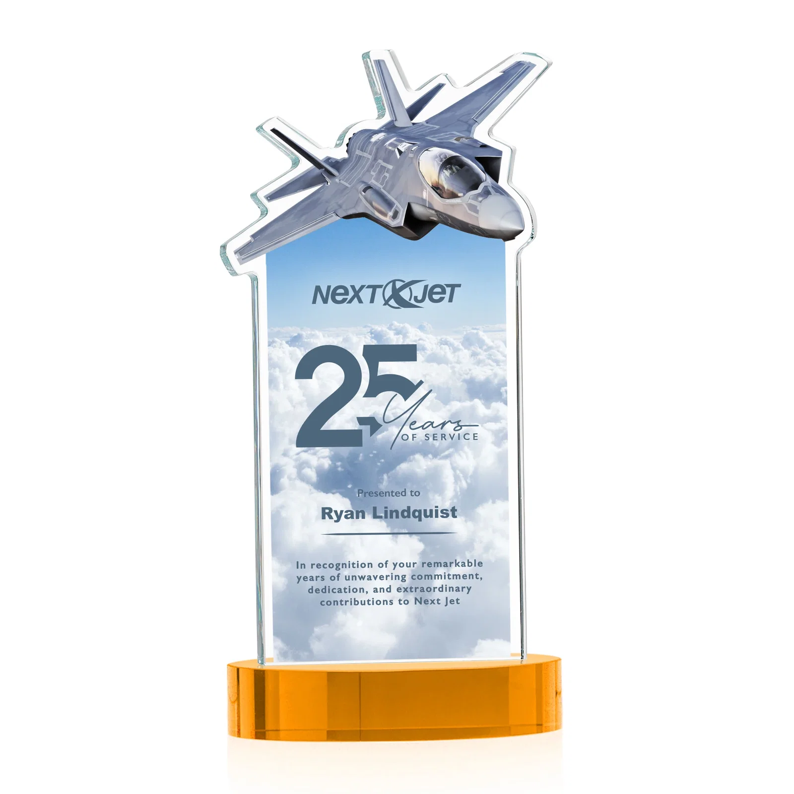 Branded Starfire Crystal Jet Award on Alberton Oval Base for safety achievement programs