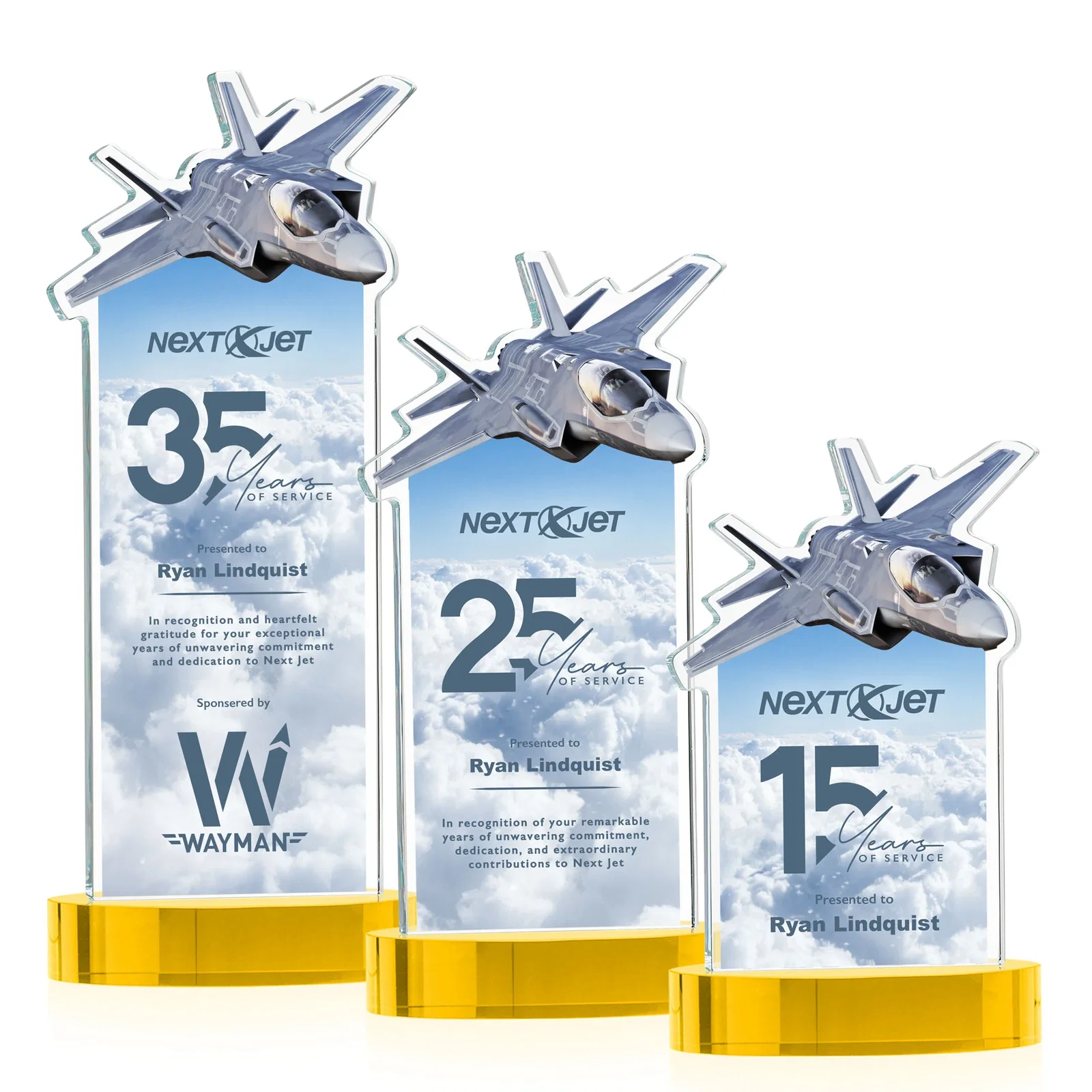 Branded Starfire Crystal Jet Award on Alberton Oval Base for dealer and partner awards