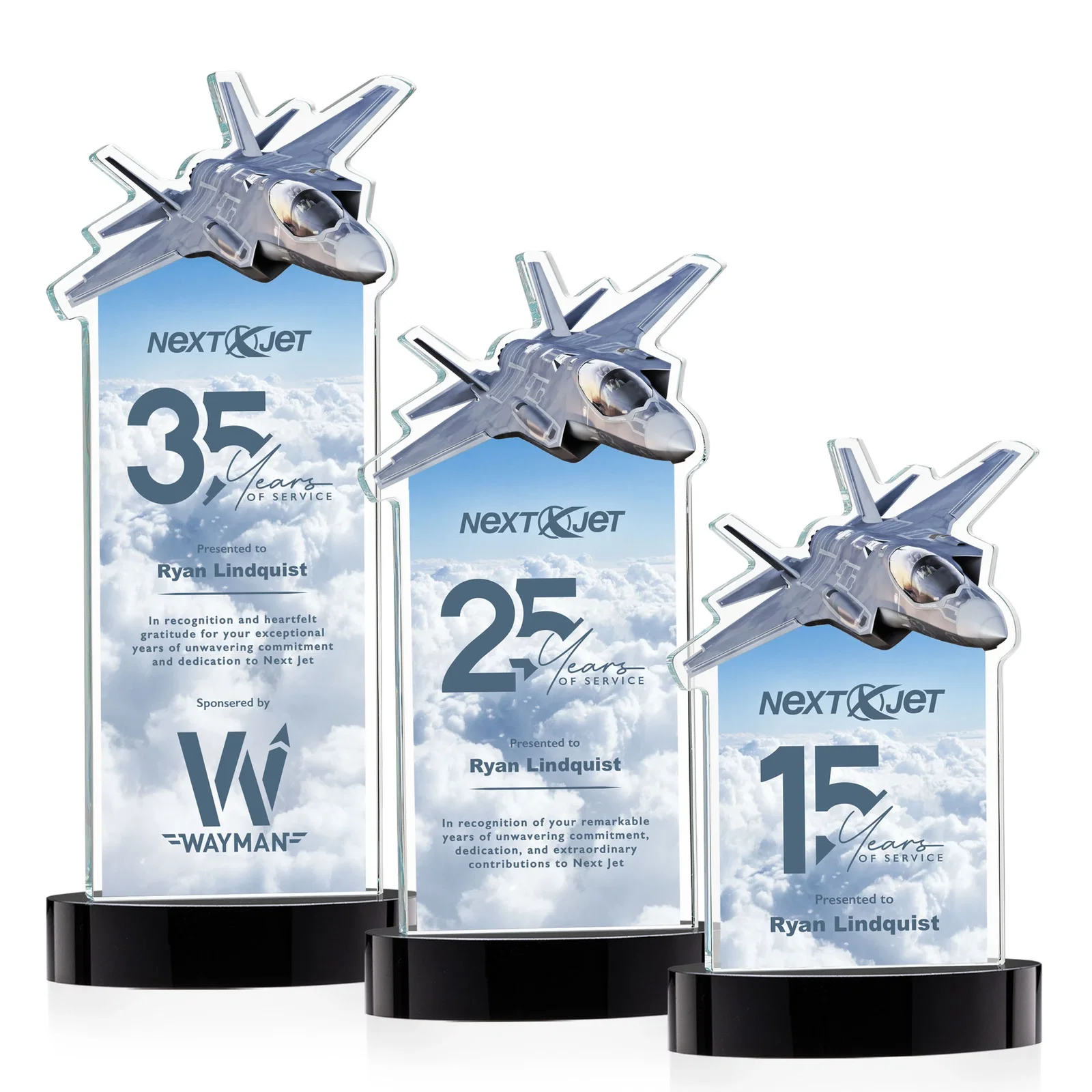 Custom printed Starfire Crystal Jet Award on Alberton Oval Base for donor appreciation