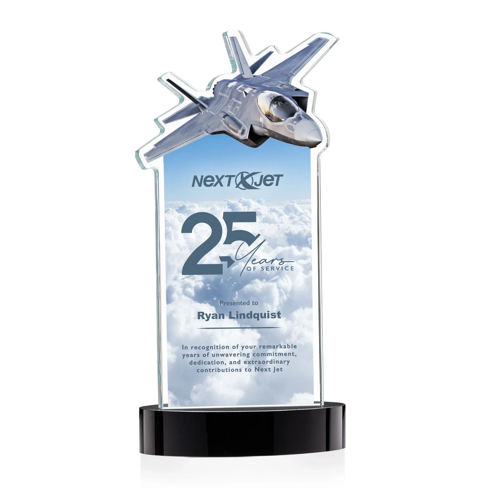 Custom printed Starfire Crystal Jet Award on Alberton Oval Base for safety achievement programs