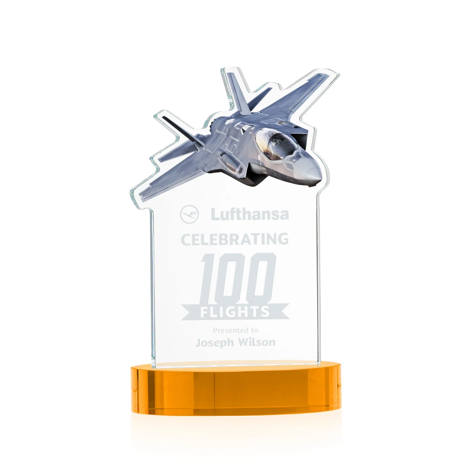 Custom Starfire Crystal Jet Award on Alberton Oval Base for donor appreciation