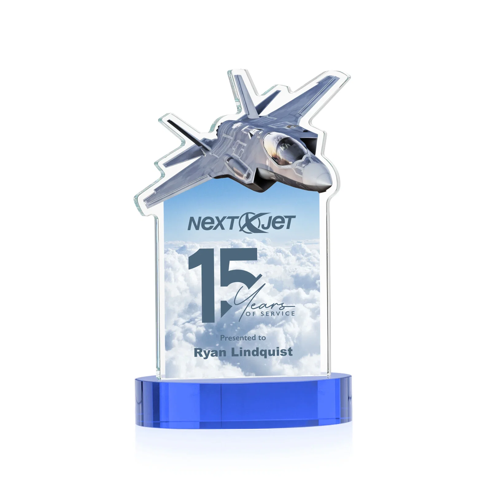 Customized Starfire Crystal Jet Award on Alberton Oval Base for graduation ceremonies