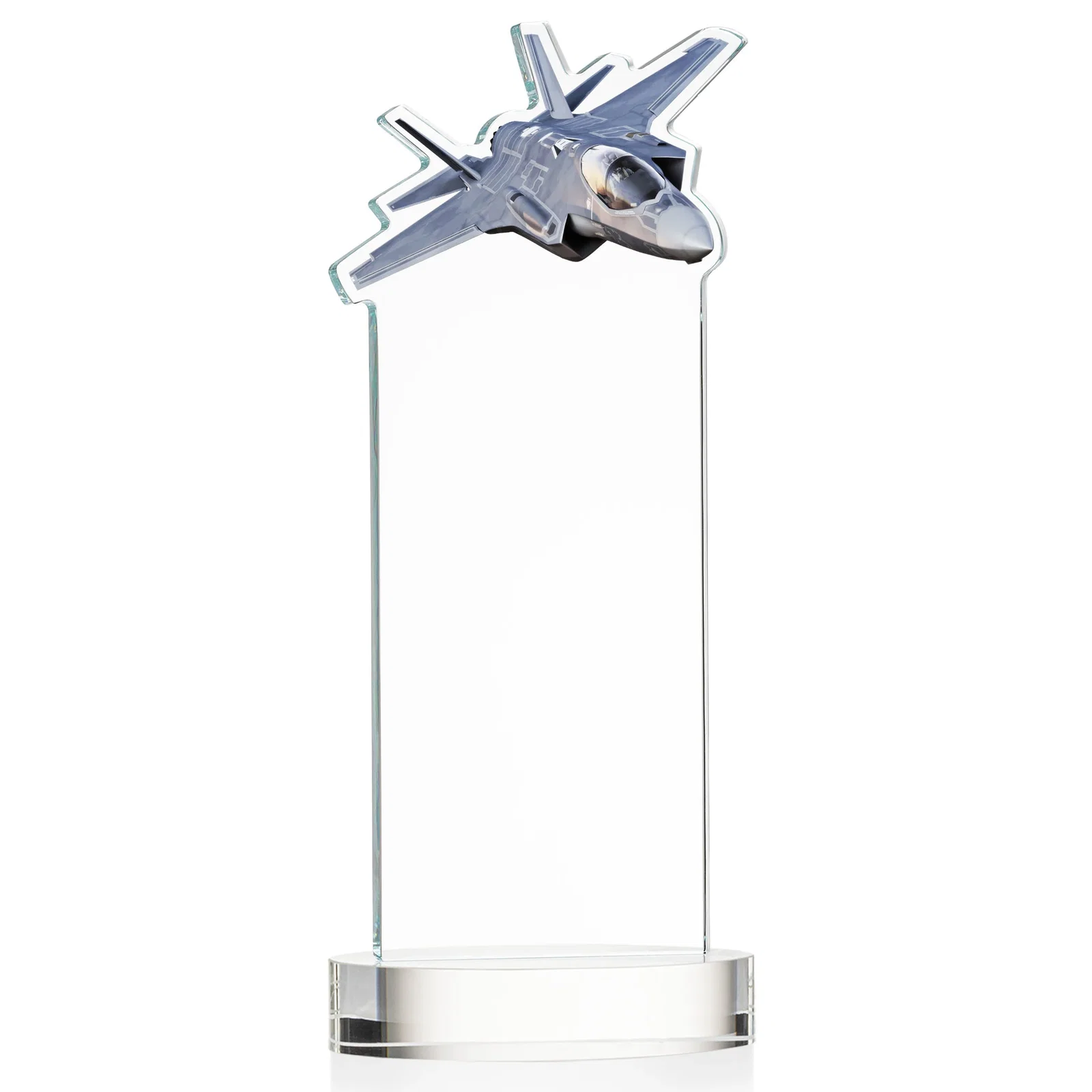 Custom engraved Starfire Crystal Jet Award on Alberton Oval Base for retirement presentations