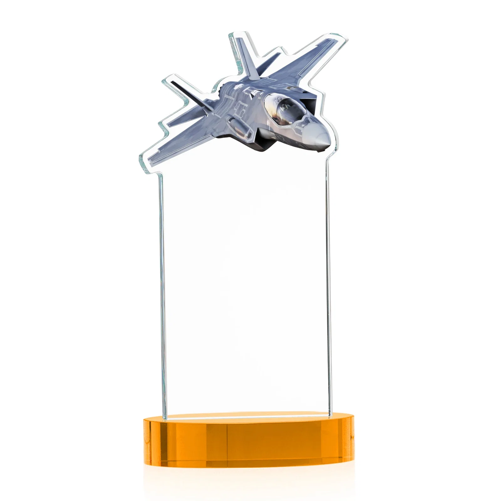 Custom engraved Starfire Crystal Jet Award on Alberton Oval Base for donor appreciation