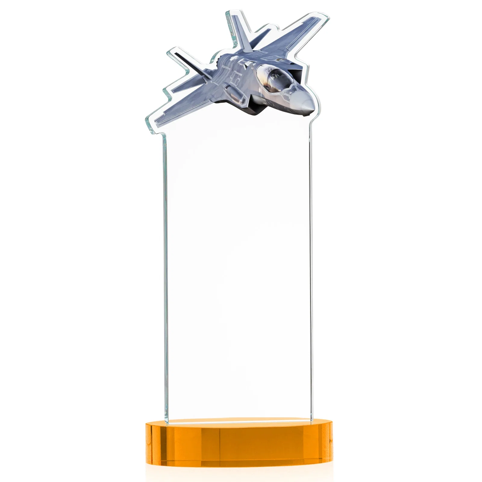 Custom engraved Starfire Crystal Jet Award on Alberton Oval Base for graduation ceremonies