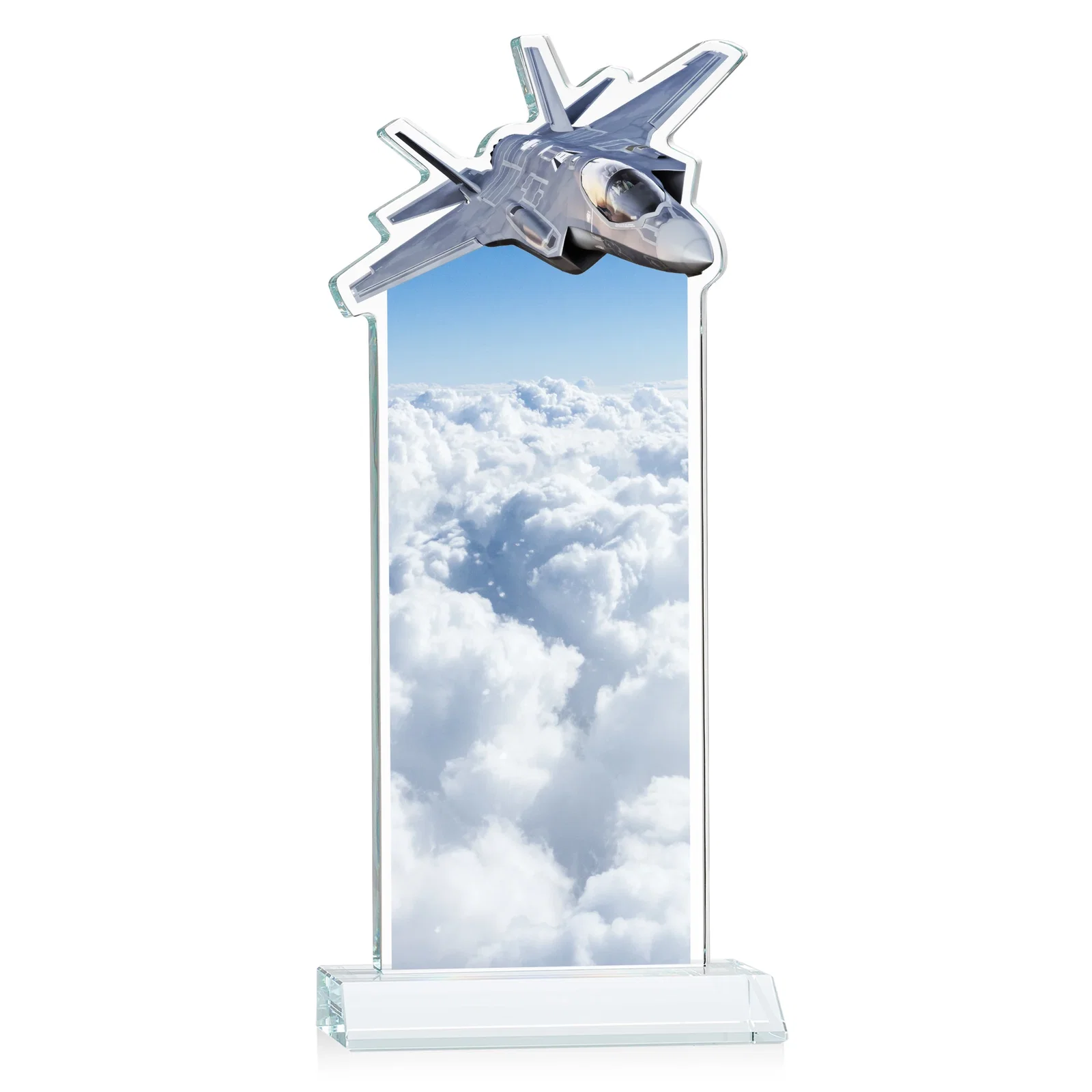 Custom Starfire Crystal Jet Award With Deep-Etched Silhouette and Print, with your logo for safety achievement programs
