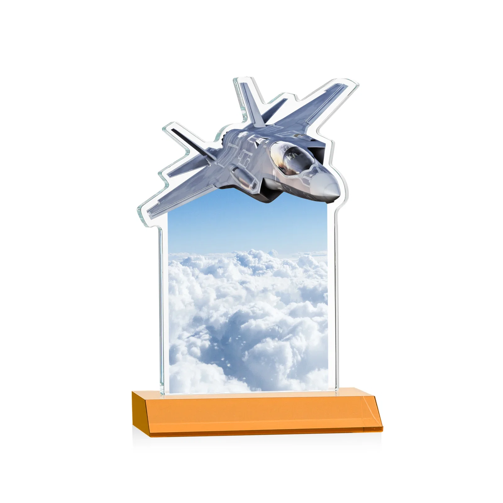 Custom Starfire Crystal Jet Award With Deep-Etched Silhouette and Print, with your logo for volunteer appreciation
