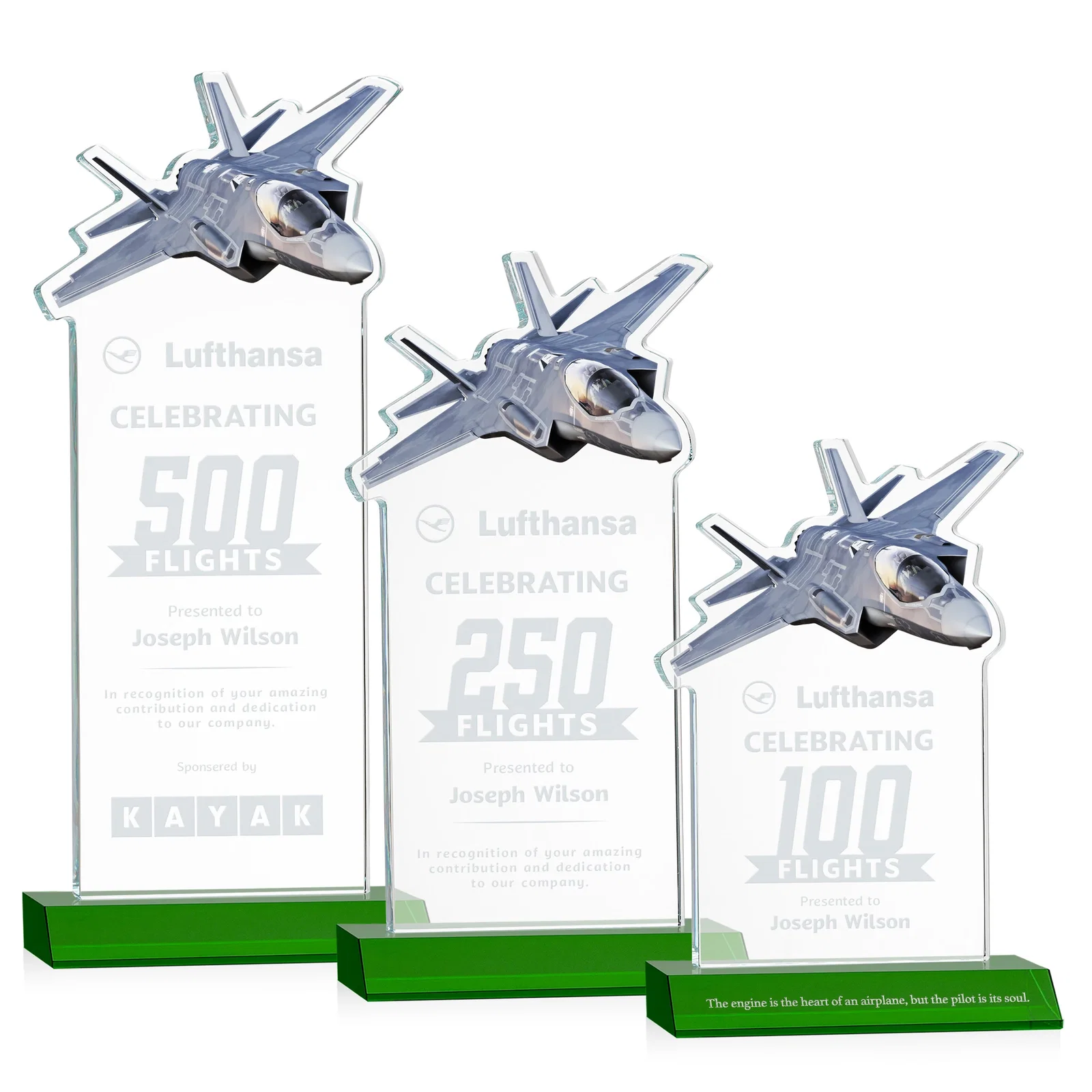 Custom Starfire Crystal Jet Award With Deep-Etched Silhouette and Print for volunteer appreciation