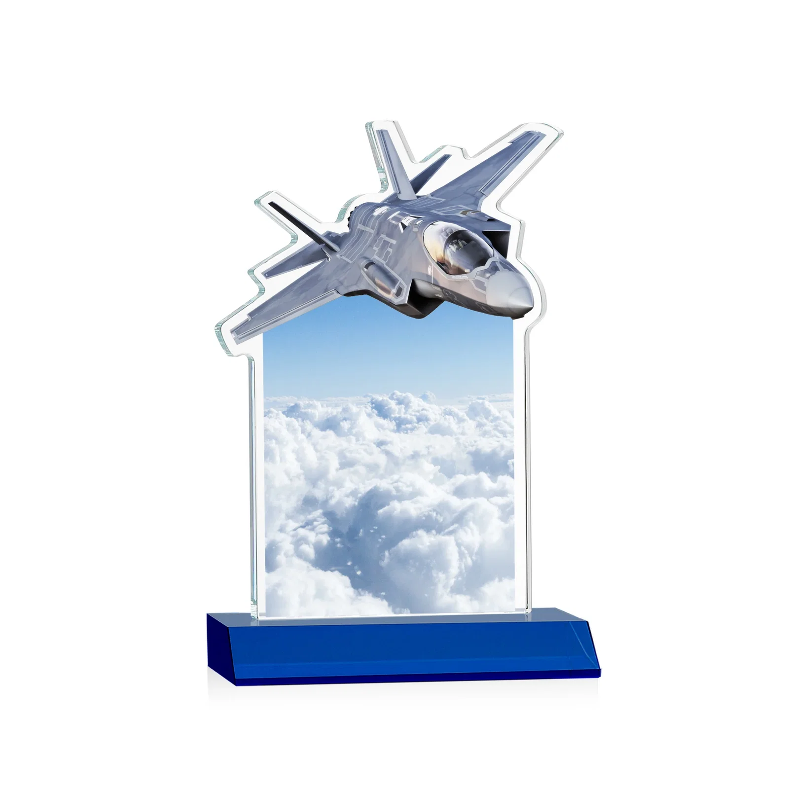 Personalized Starfire Crystal Jet Award With Deep-Etched Silhouette and Print, with your logo for donor appreciation