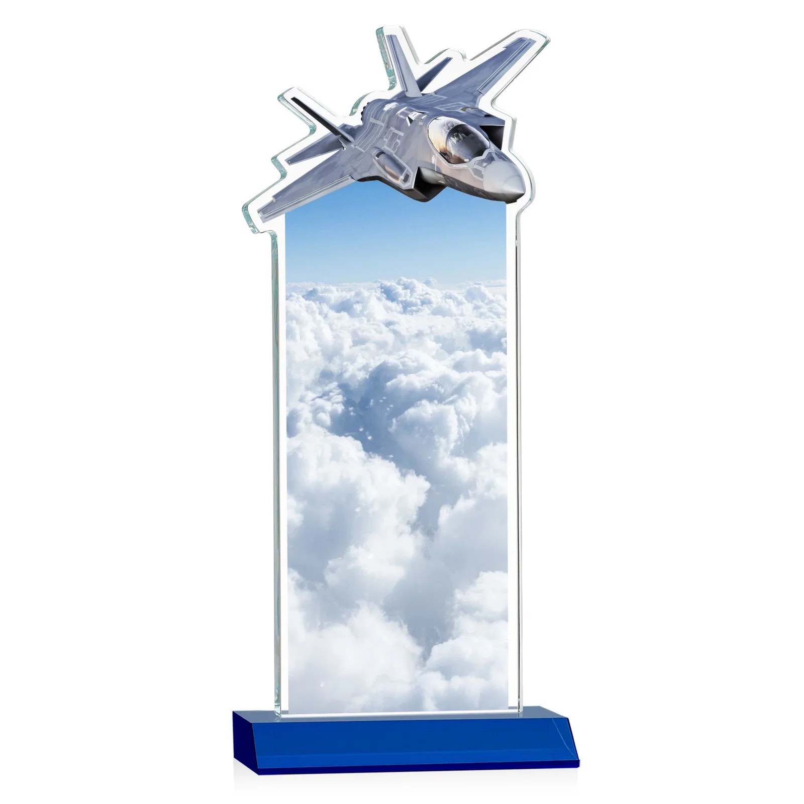 Personalized Starfire Crystal Jet Award With Deep-Etched Silhouette and Print, with your logo for safety achievement programs