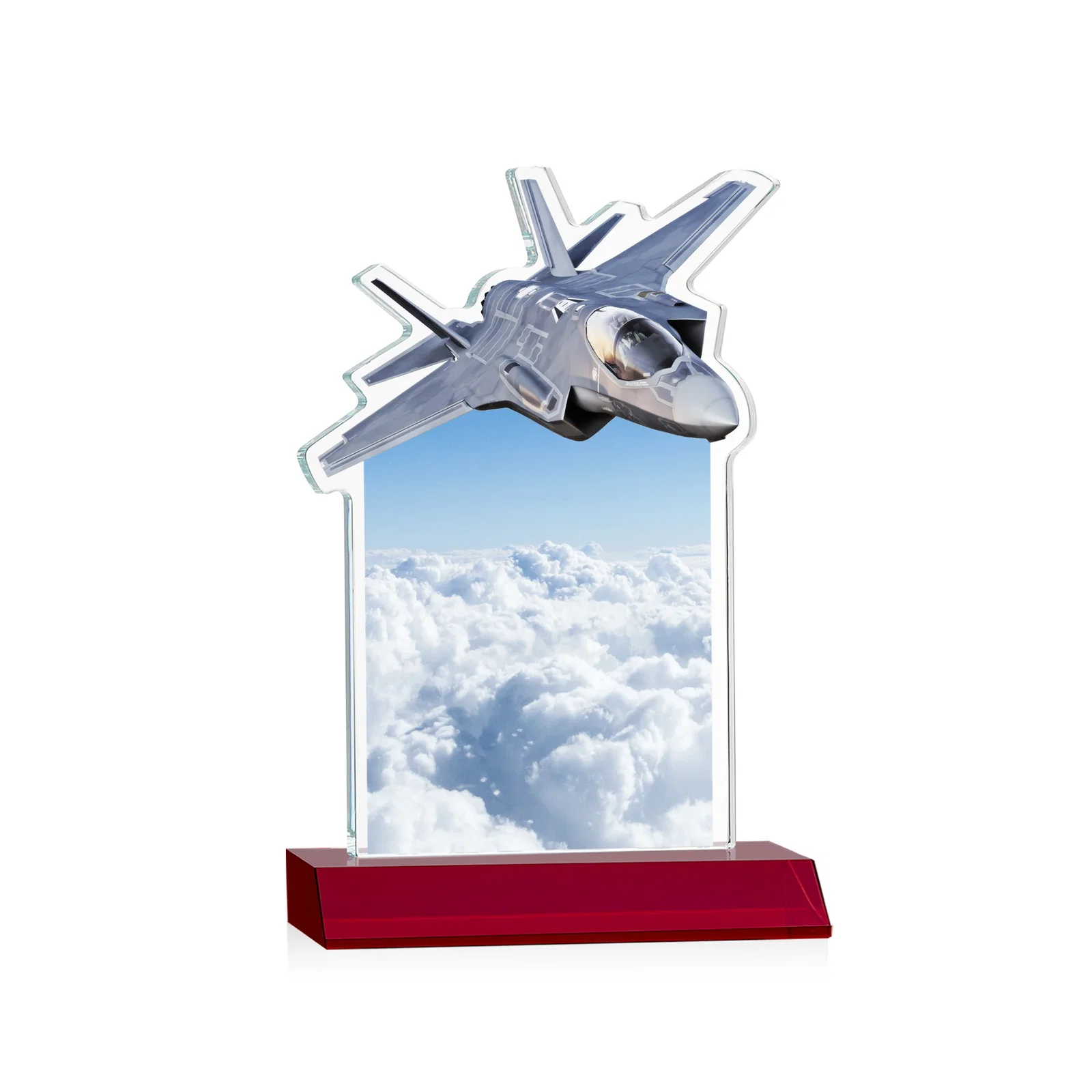 Personalized Starfire Crystal Jet Award With Deep-Etched Silhouette and Print, with your logo for volunteer appreciation