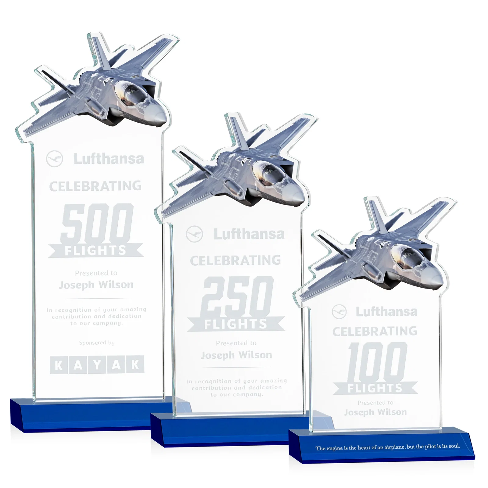 Personalized Starfire Crystal Jet Award With Deep-Etched Silhouette and Print for team milestone celebrations