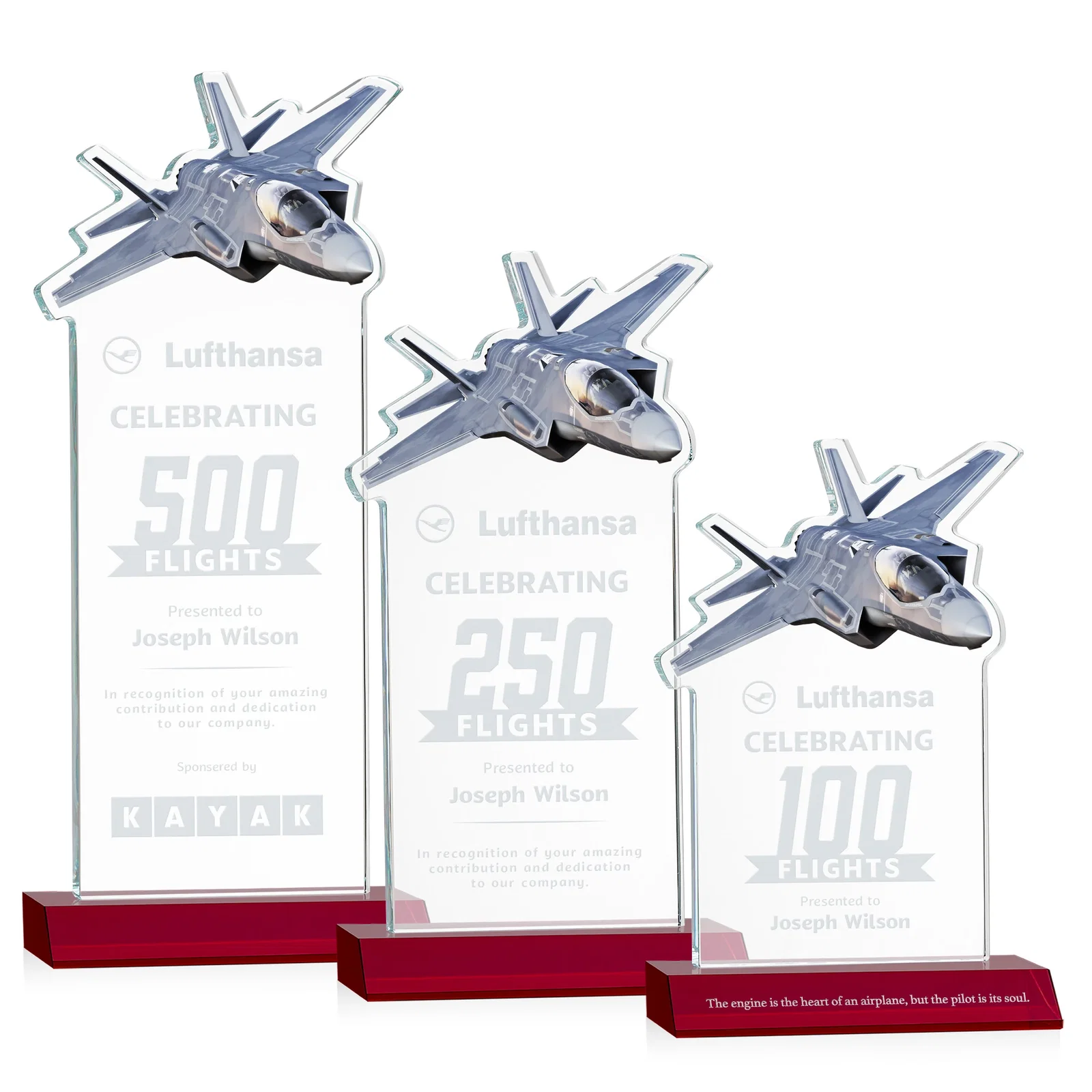 Personalized Starfire Crystal Jet Award With Deep-Etched Silhouette and Print for volunteer appreciation