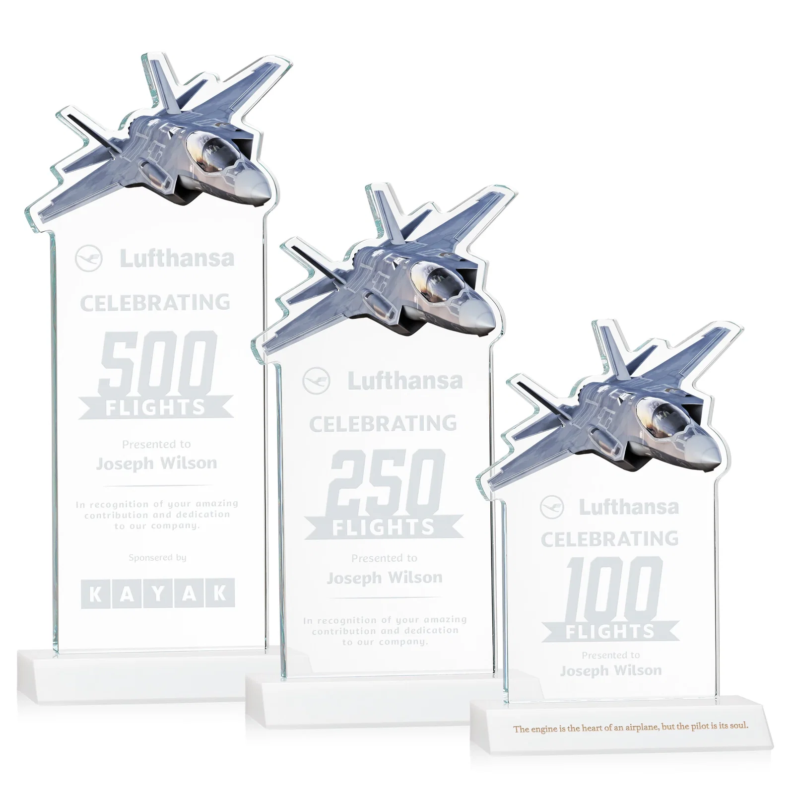 Promotional Starfire Crystal Jet Award With Deep-Etched Silhouette and Print for team milestone celebrations