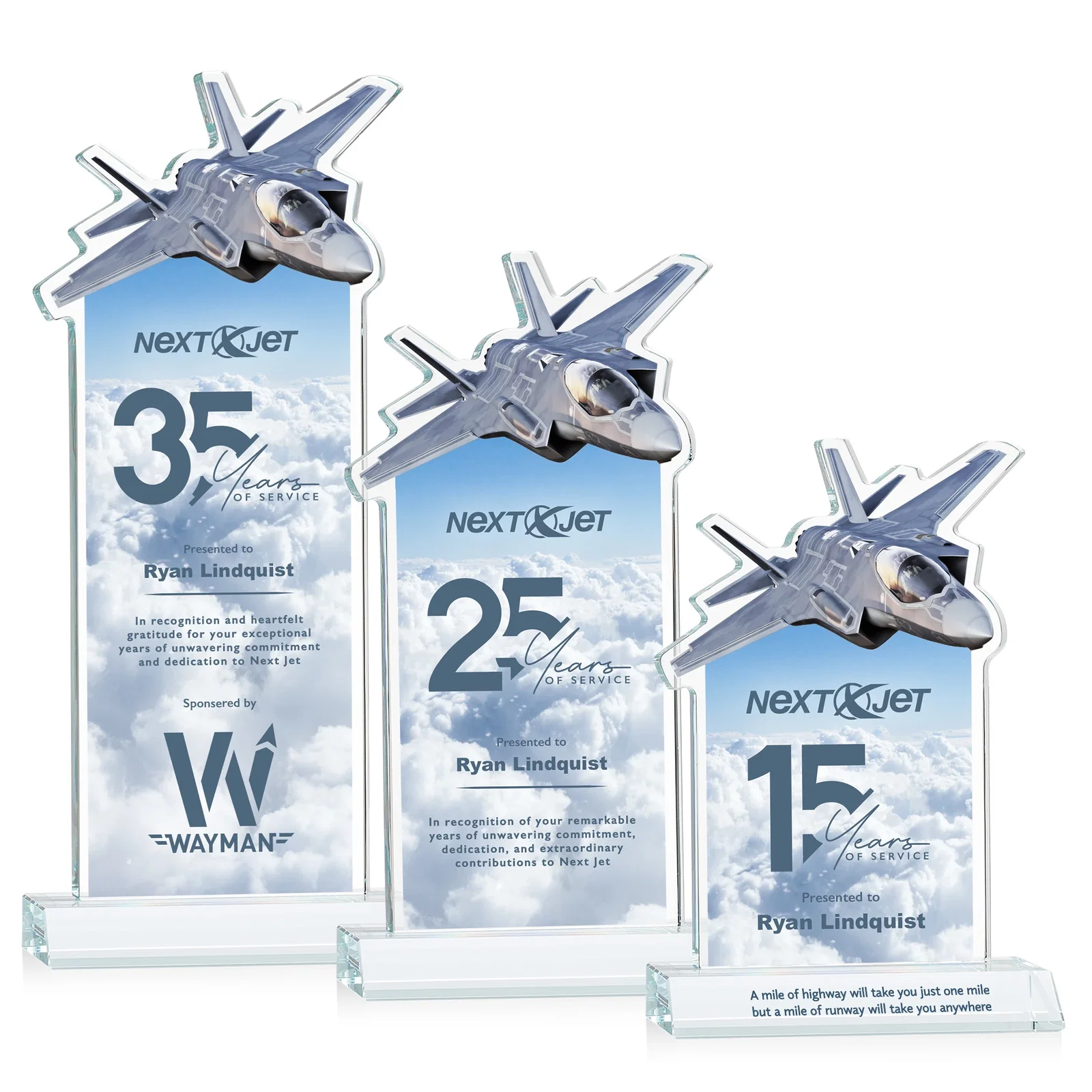 Promotional Starfire Crystal Jet Award With Deep-Etched Silhouette and Print for volunteer appreciation
