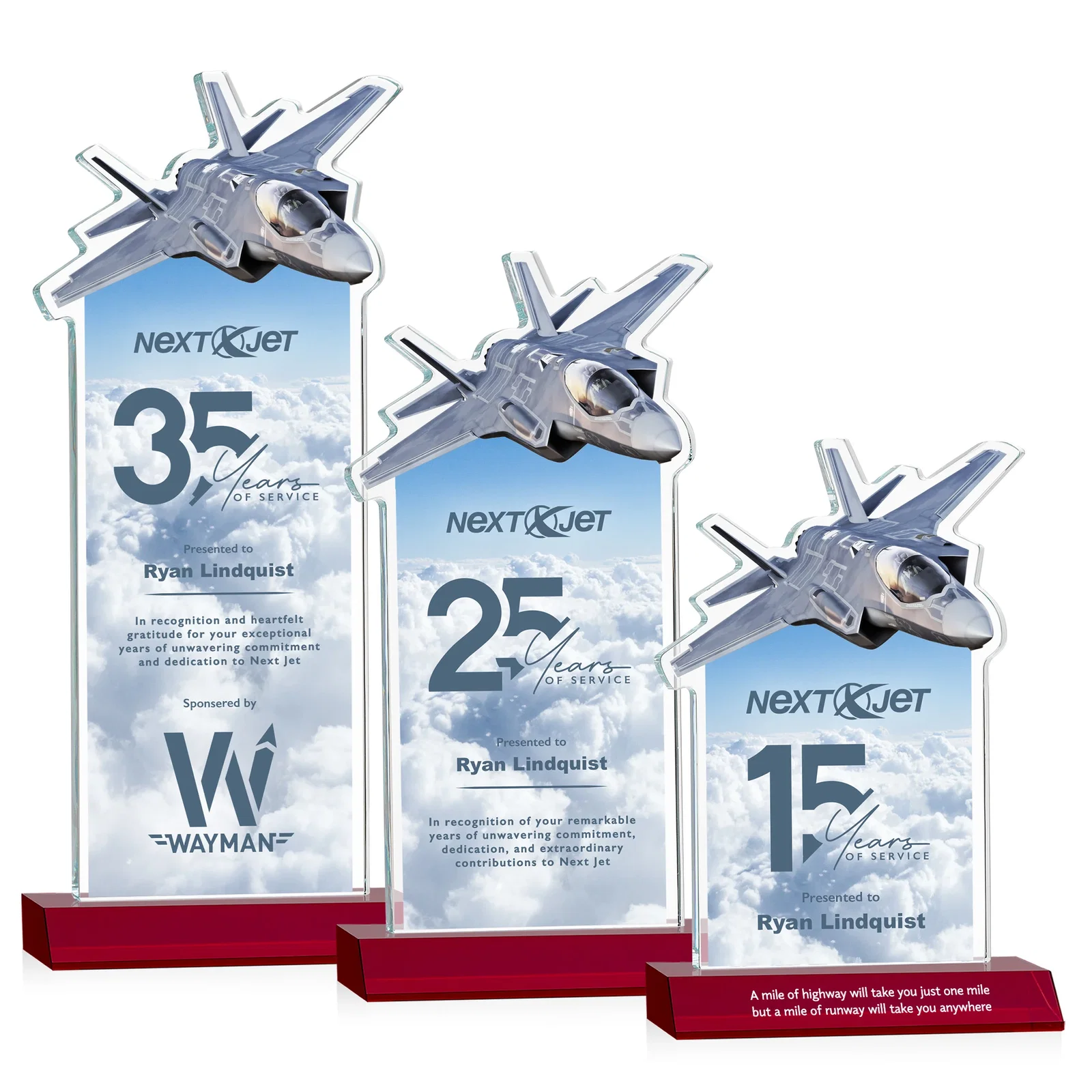 Custom printed Starfire Crystal Jet Award With Deep-Etched Silhouette and Print for donor appreciation