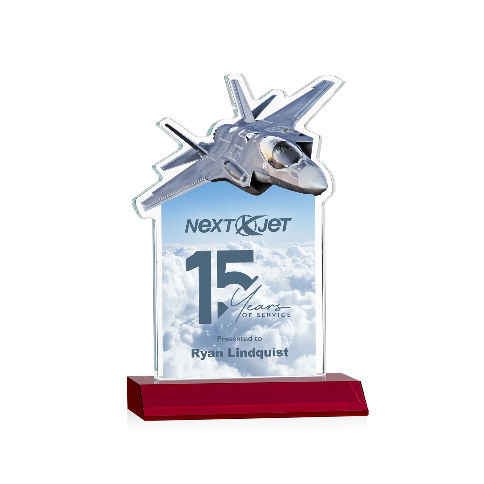 Custom printed Starfire Crystal Jet Award With Deep-Etched Silhouette and Print for graduation ceremonies