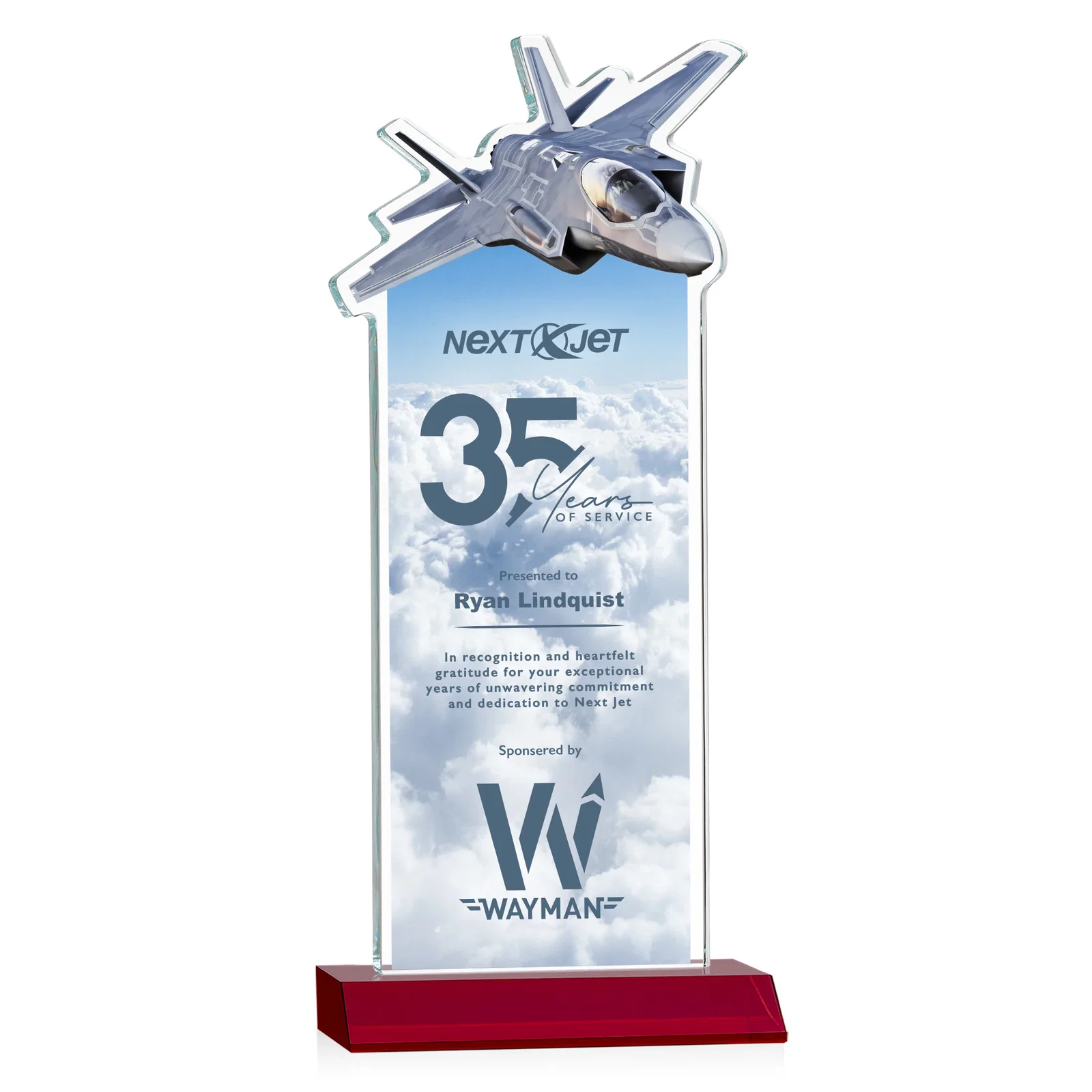 Custom printed Starfire Crystal Jet Award With Deep-Etched Silhouette and Print for volunteer appreciation