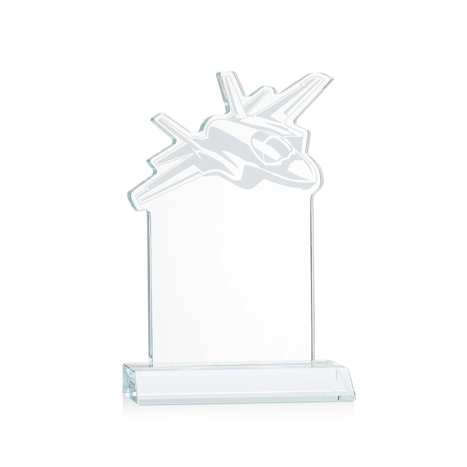 Customized Starfire Crystal Jet Award With Deep-Etched Silhouette and Print for donor appreciation
