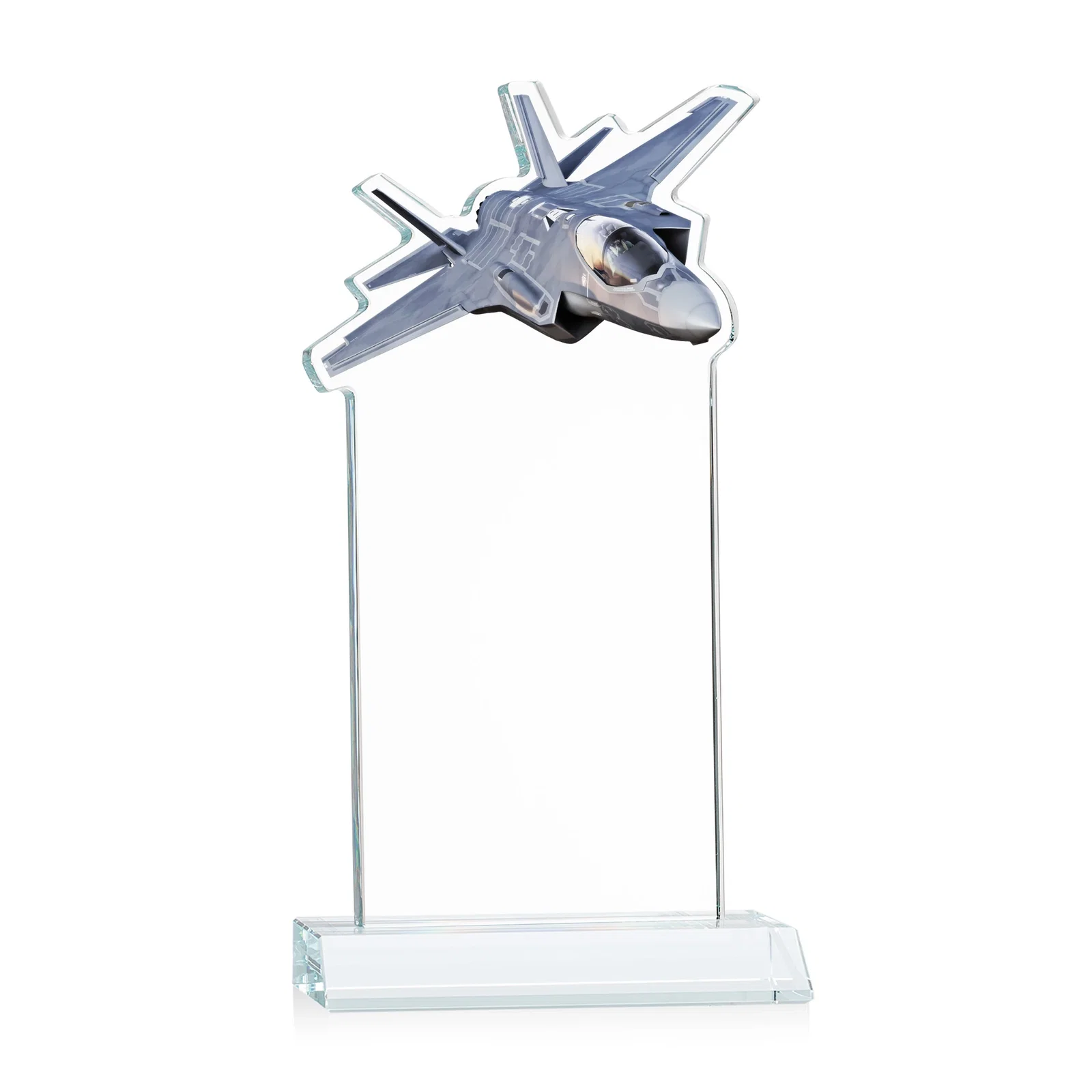 Customized Starfire Crystal Jet Award With Deep-Etched Silhouette and Print for graduation ceremonies