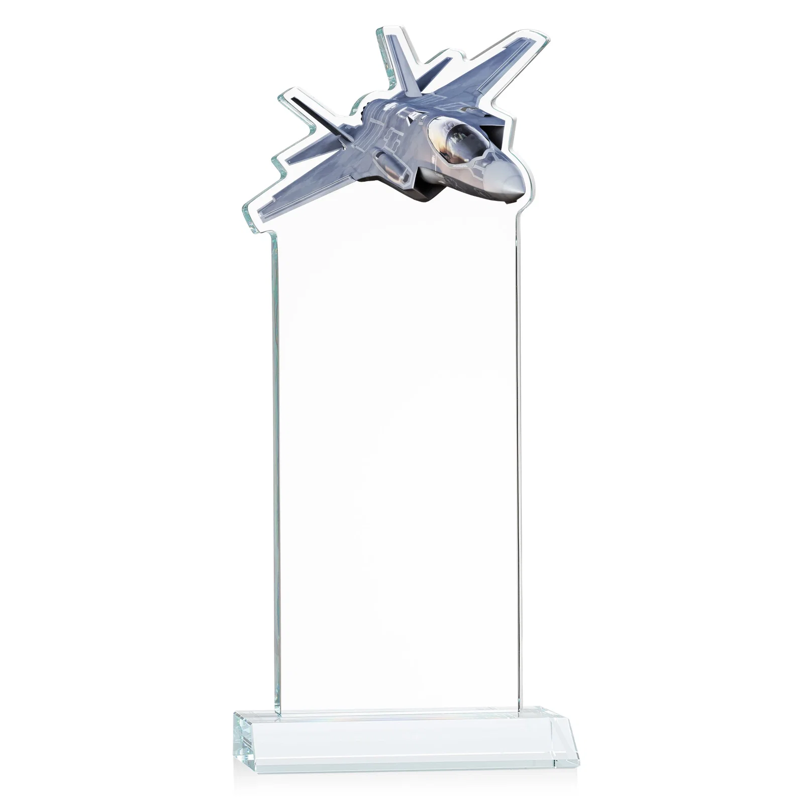 Customized Starfire Crystal Jet Award With Deep-Etched Silhouette and Print for safety achievement programs