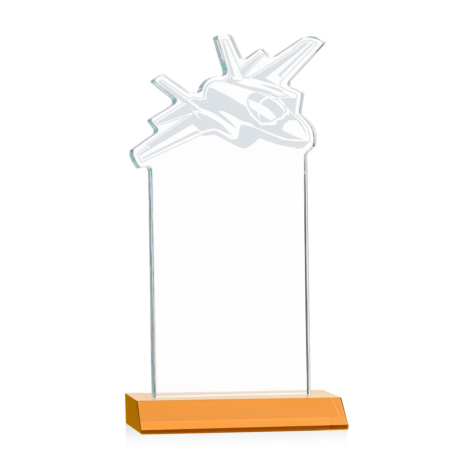 Customized Starfire Crystal Jet Award With Deep-Etched Silhouette and Print for dealer and partner awards