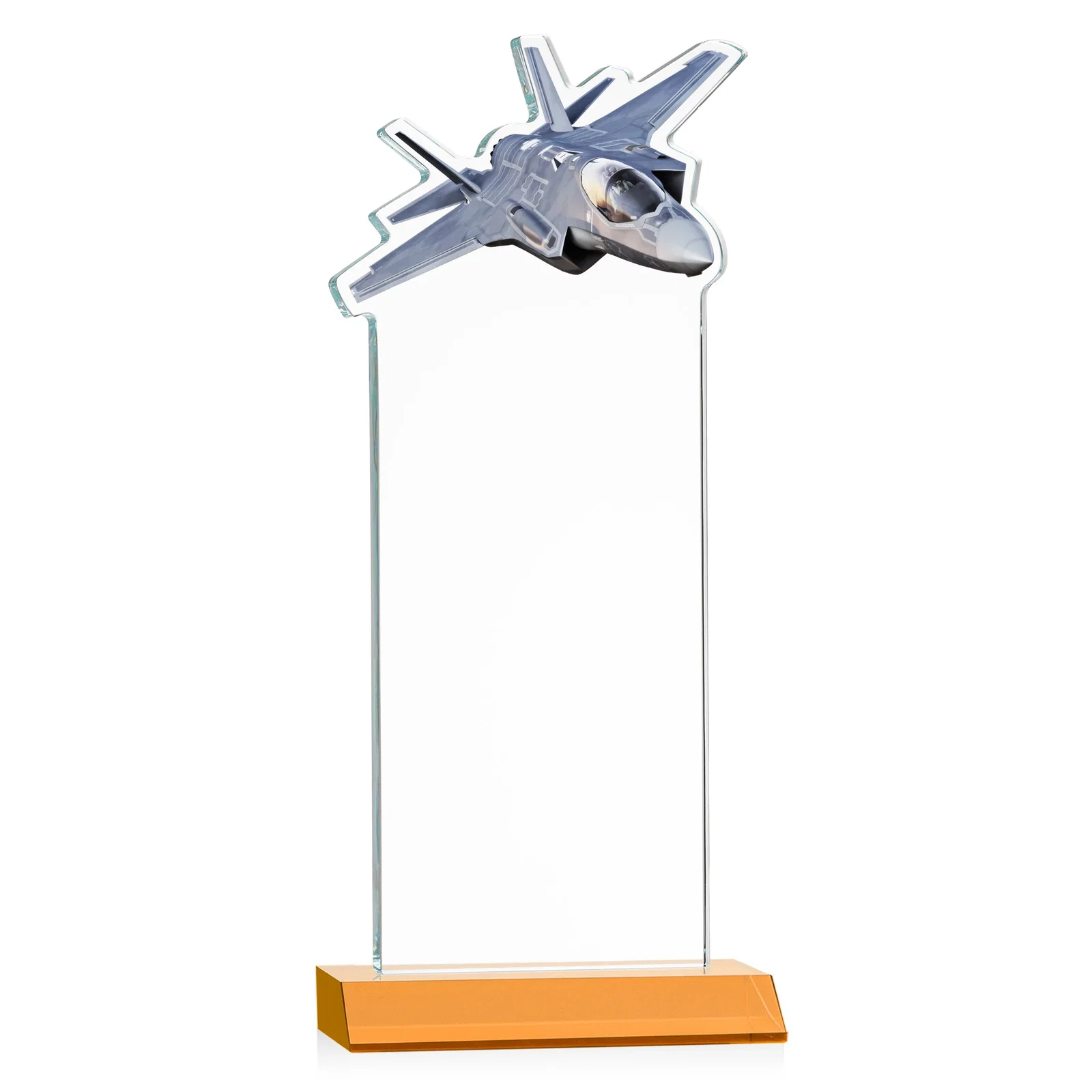 Customized Starfire Crystal Jet Award With Deep-Etched Silhouette and Print for company anniversary events