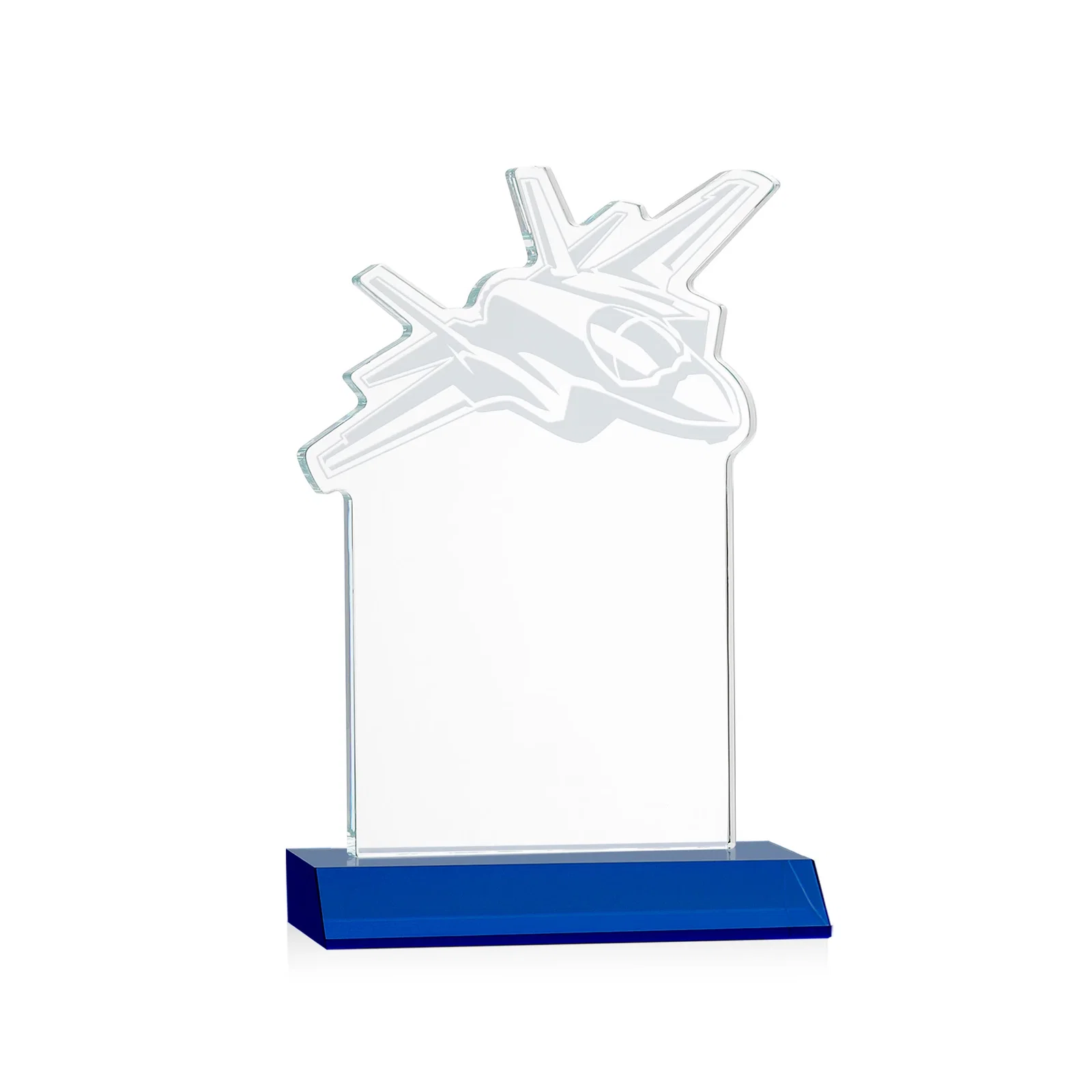 Custom engraved Starfire Crystal Jet Award With Deep-Etched Silhouette and Print for donor appreciation