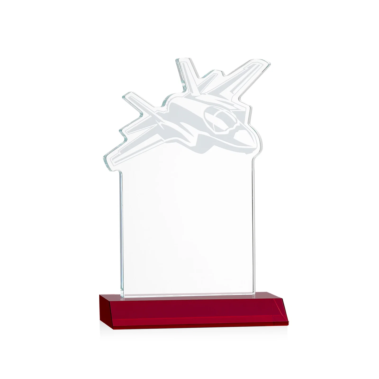 Custom engraved Starfire Crystal Jet Award With Deep-Etched Silhouette and Print for volunteer appreciation