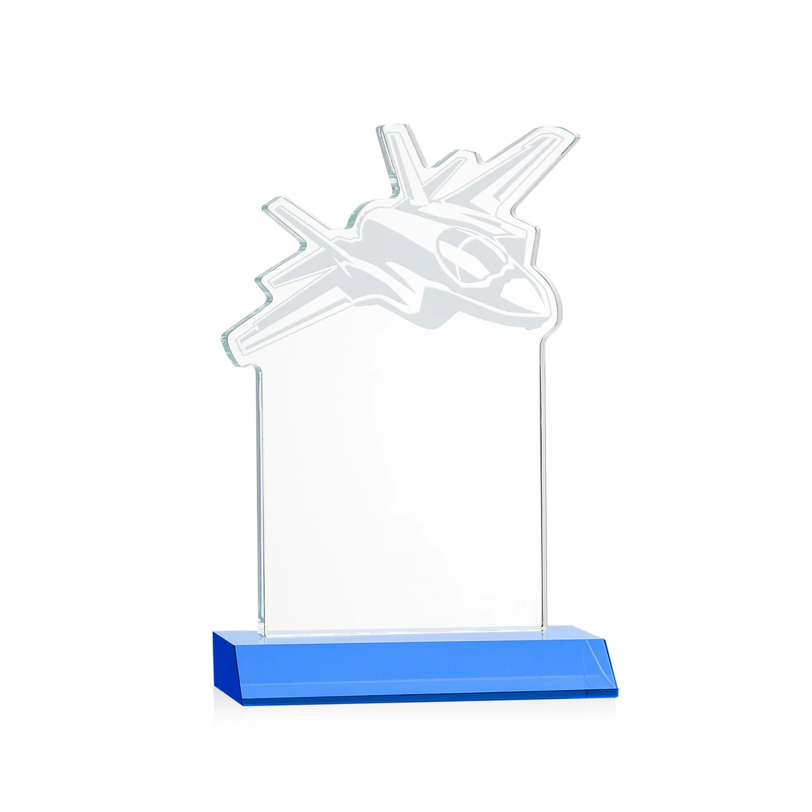 Custom Starfire Crystal Jet Award With Deep-Etched Silhouette and Print, with your logo for employee recognition