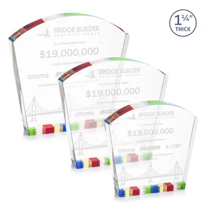 Optical Crystal Curved-Top Award With Multicolor Strip Base