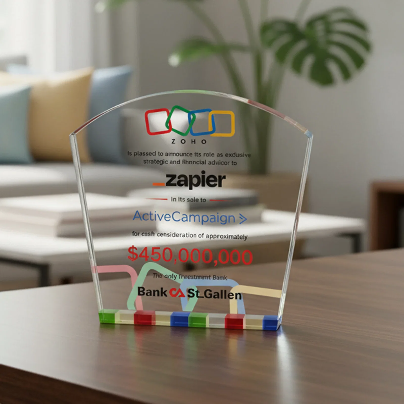 Custom Optical Crystal Curved-Top Award With Multicolor Strip Base, awards for volunteer appreciation