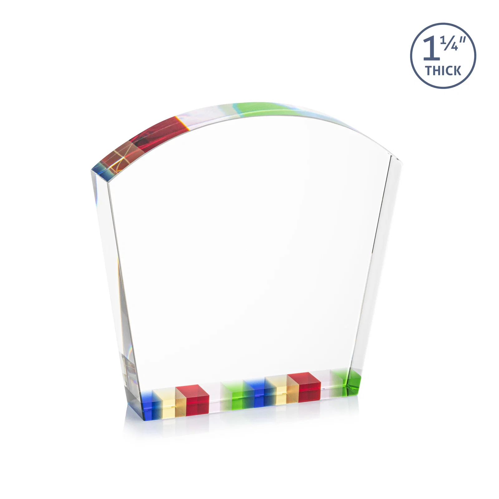 Custom Optical Crystal Curved-Top Award With Multicolor Strip Base, awards for dealer and partner awards