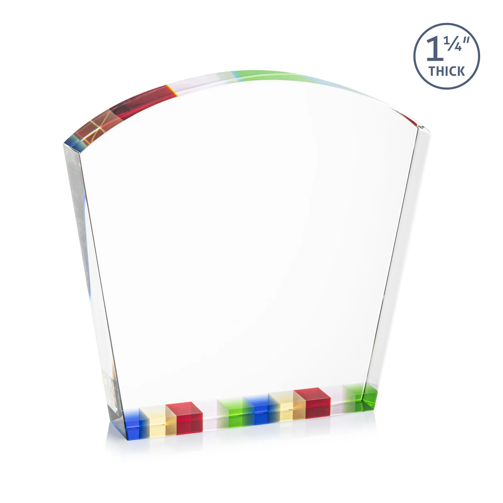Custom Optical Crystal Curved-Top Award With Multicolor Strip Base, awards for company anniversary events