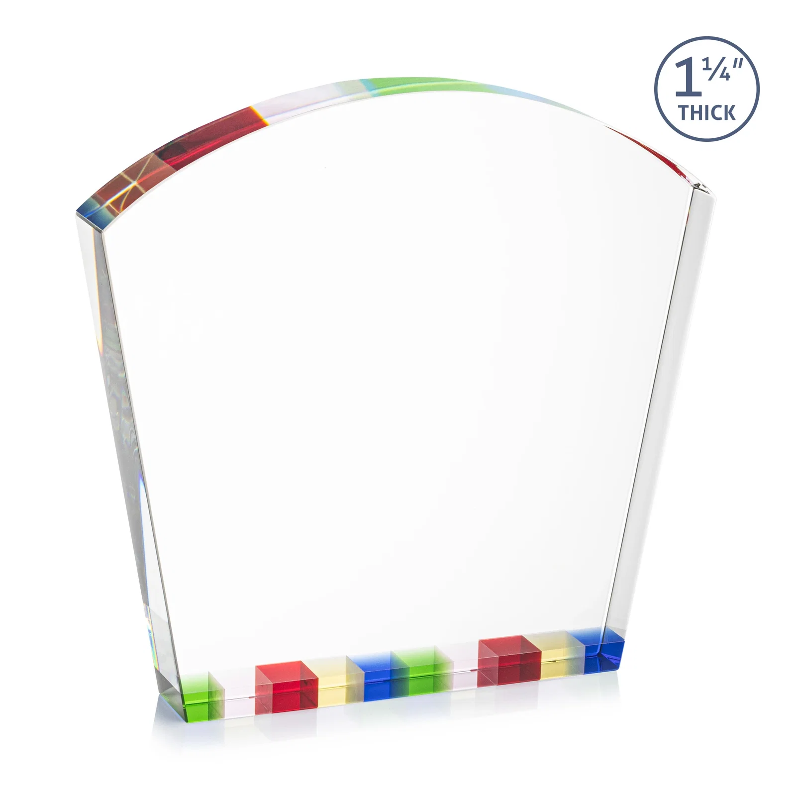 Personalized Optical Crystal Curved-Top Award With Multicolor Strip Base, awards for employee recognition